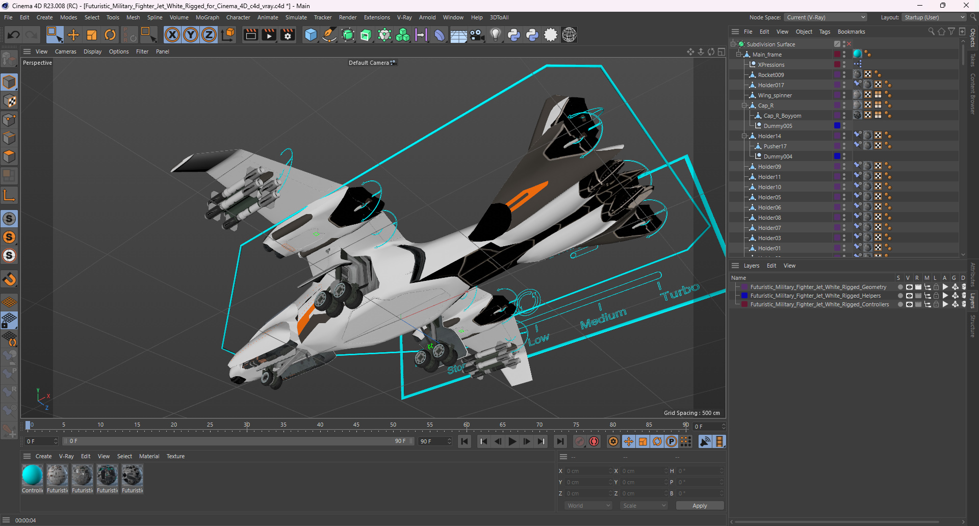 3D Futuristic Military Fighter Jet White Rigged for Cinema 4D model