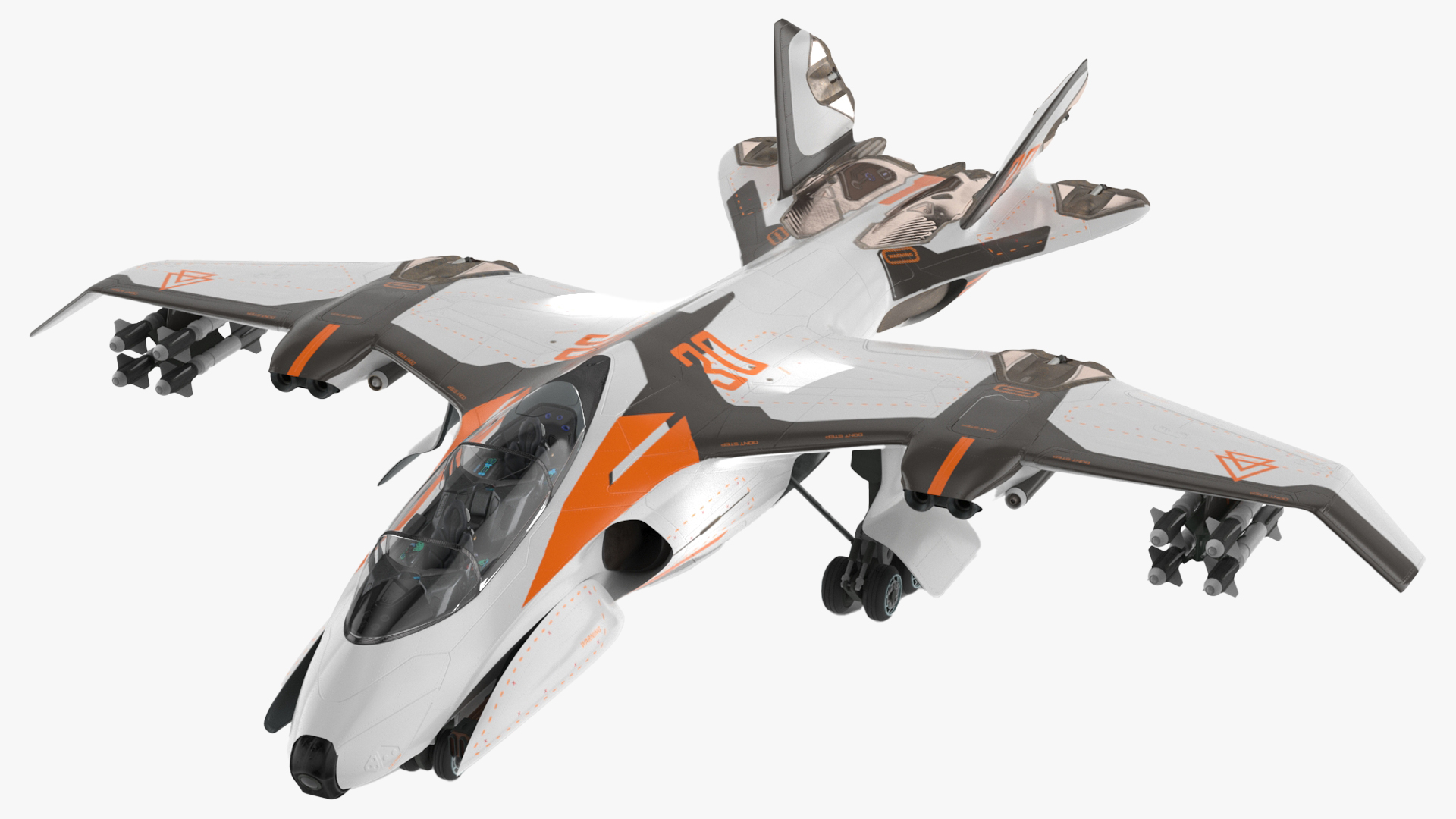 3D Futuristic Military Fighter Jet White Rigged for Cinema 4D model