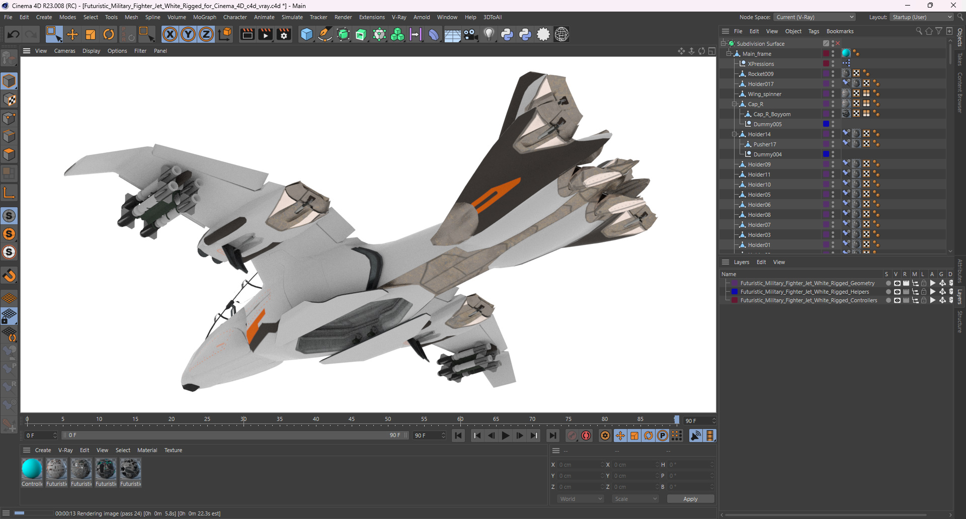 3D Futuristic Military Fighter Jet White Rigged for Cinema 4D model