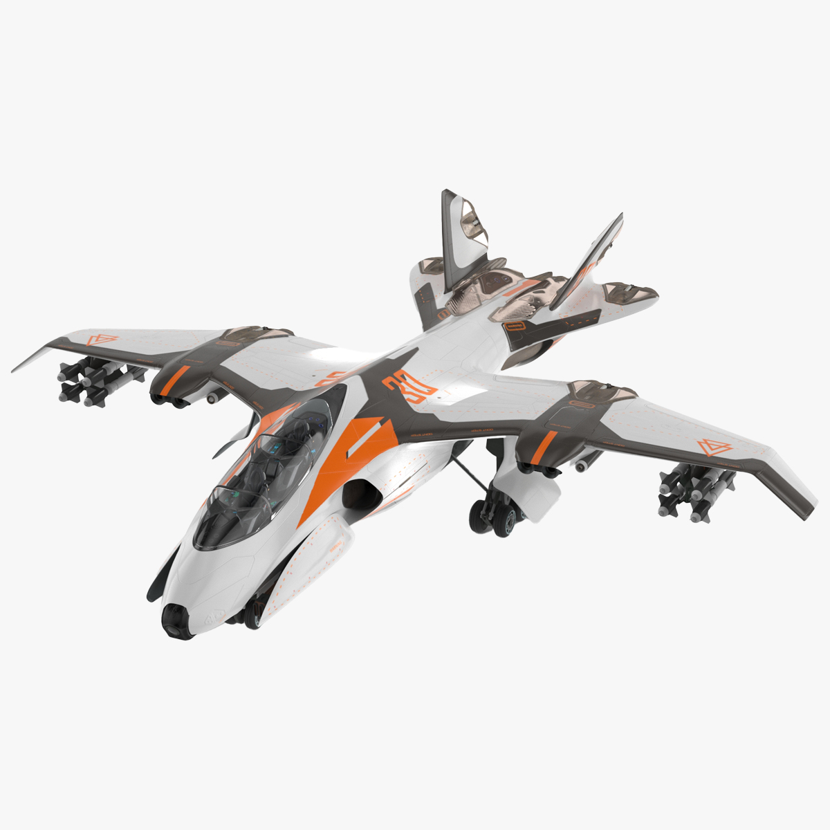 3D Futuristic Military Fighter Jet White Rigged for Cinema 4D model