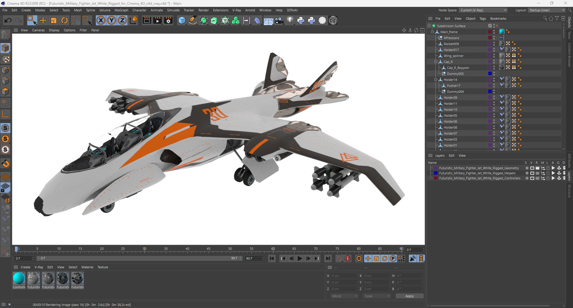 3D Futuristic Military Fighter Jet White Rigged for Cinema 4D model