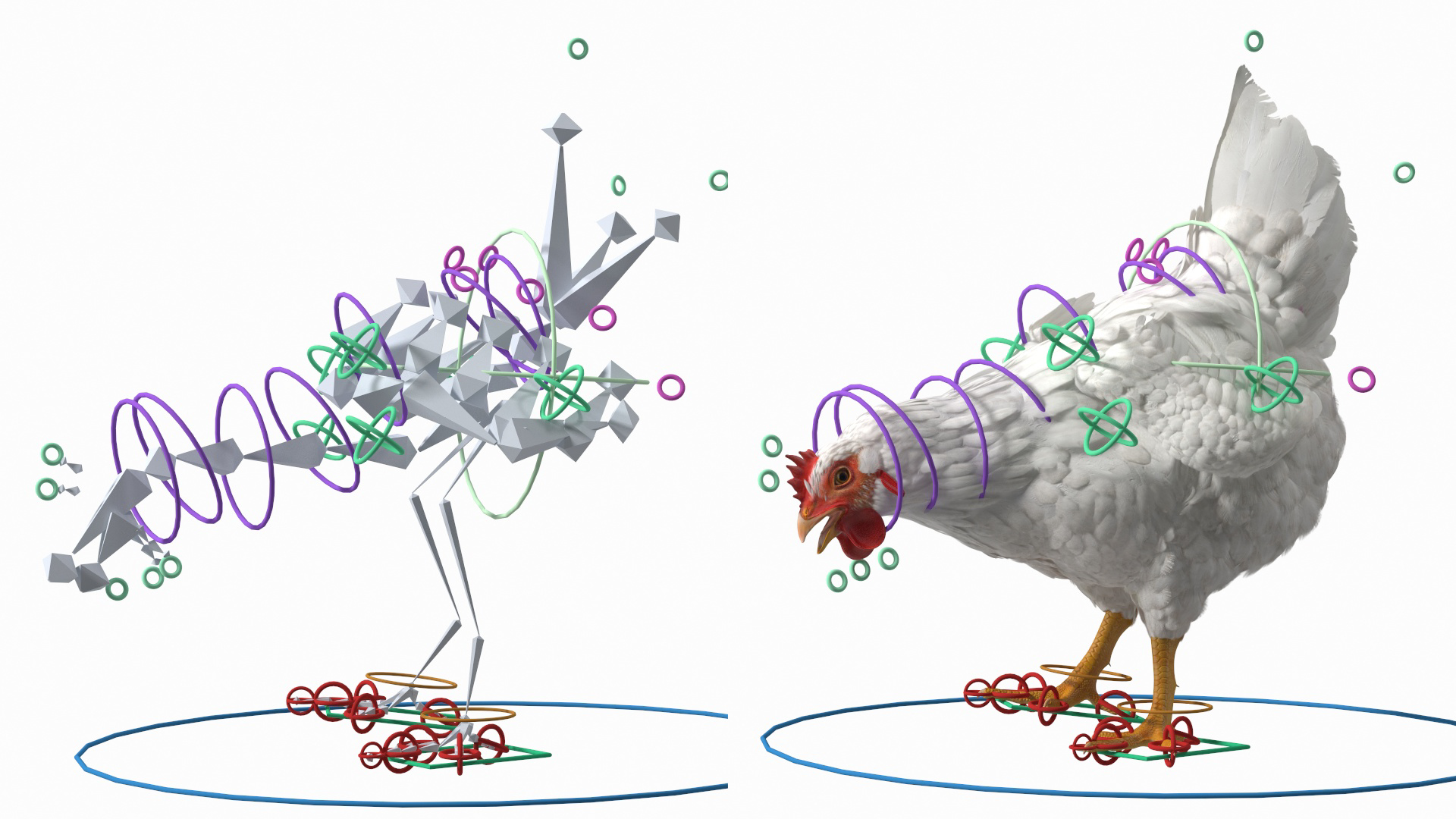 3D model Poultry Feeder with Chickens Rigged