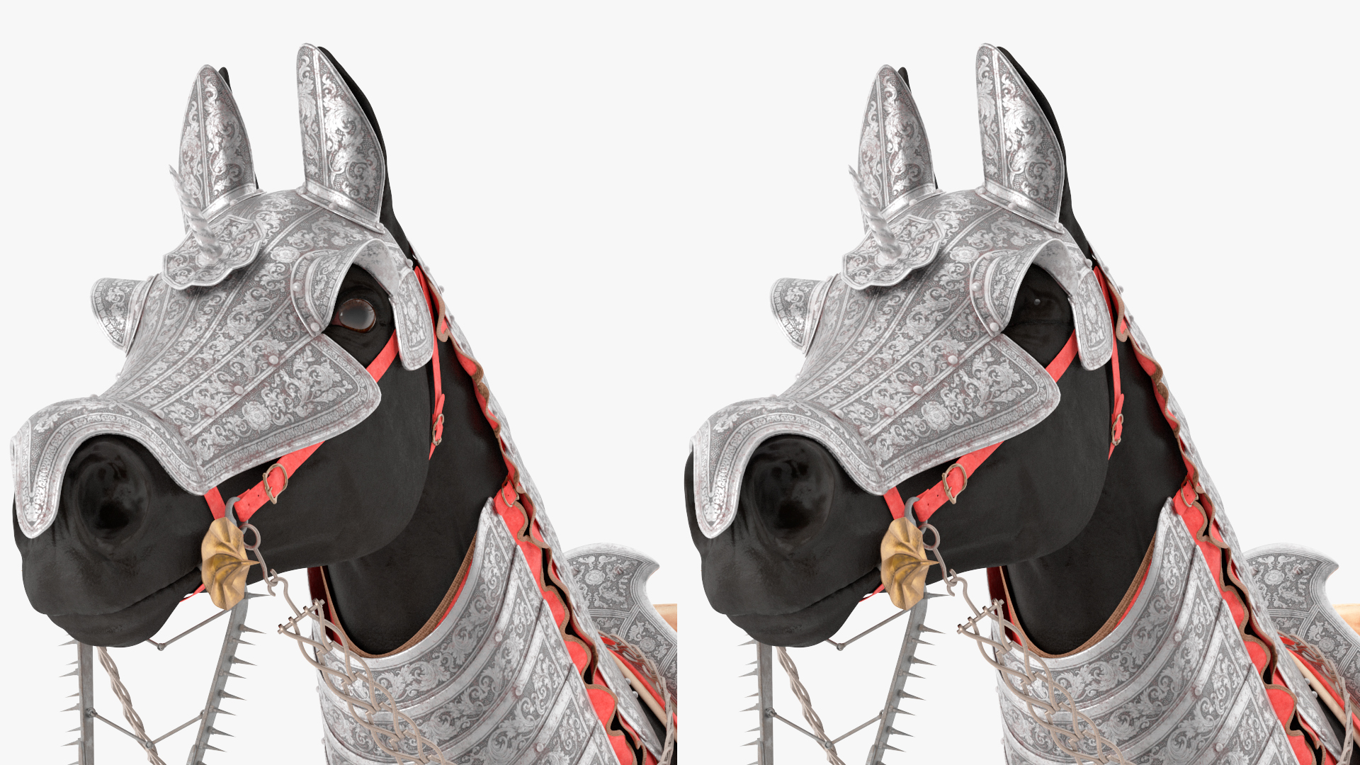 3D model Black Horse in Used Medieval Armor Fur Rigged