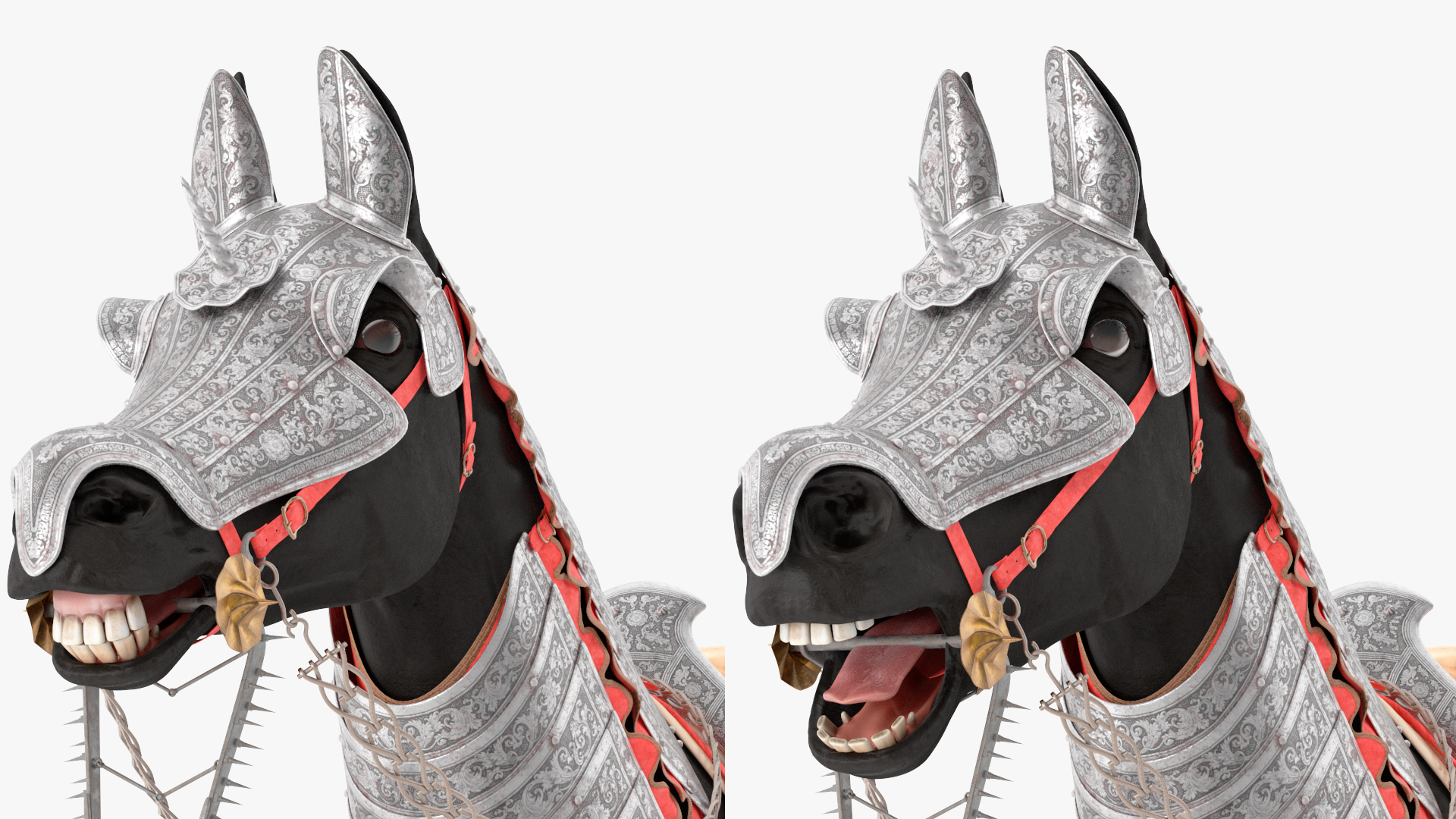 3D model Black Horse in Used Medieval Armor Fur Rigged