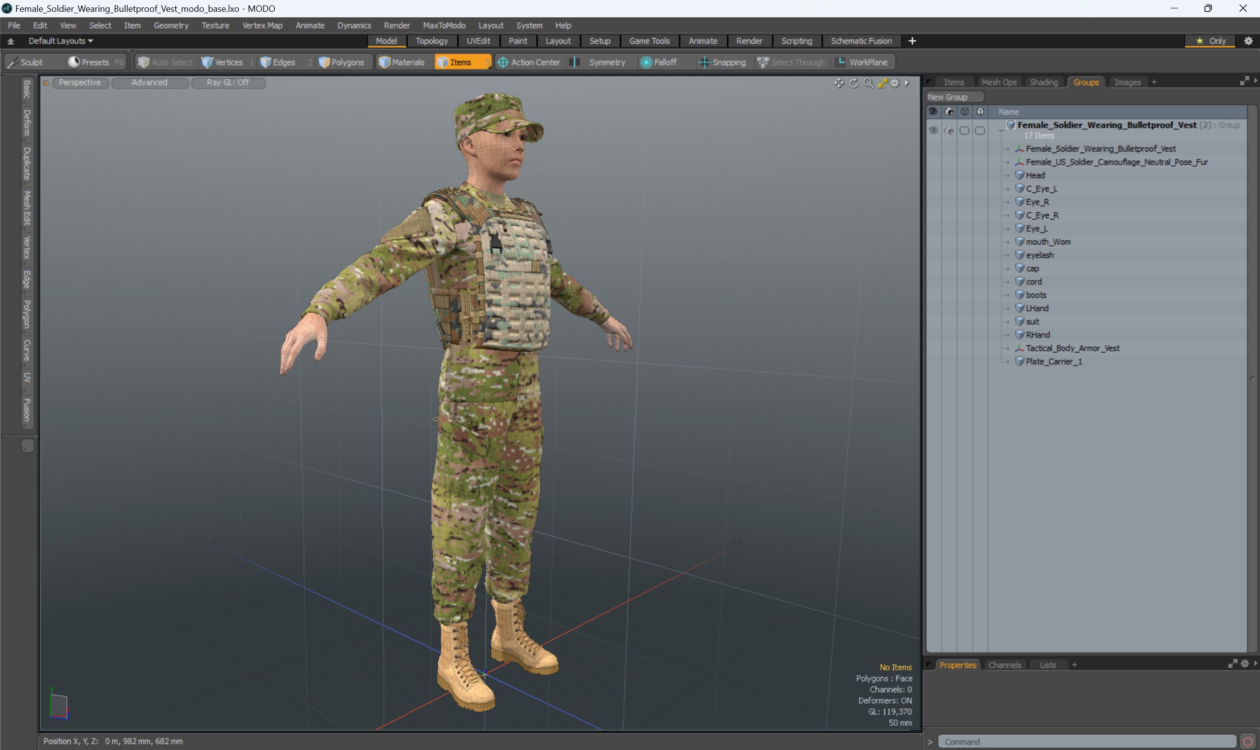 Female Soldier Wearing Bulletproof Vest 3D model