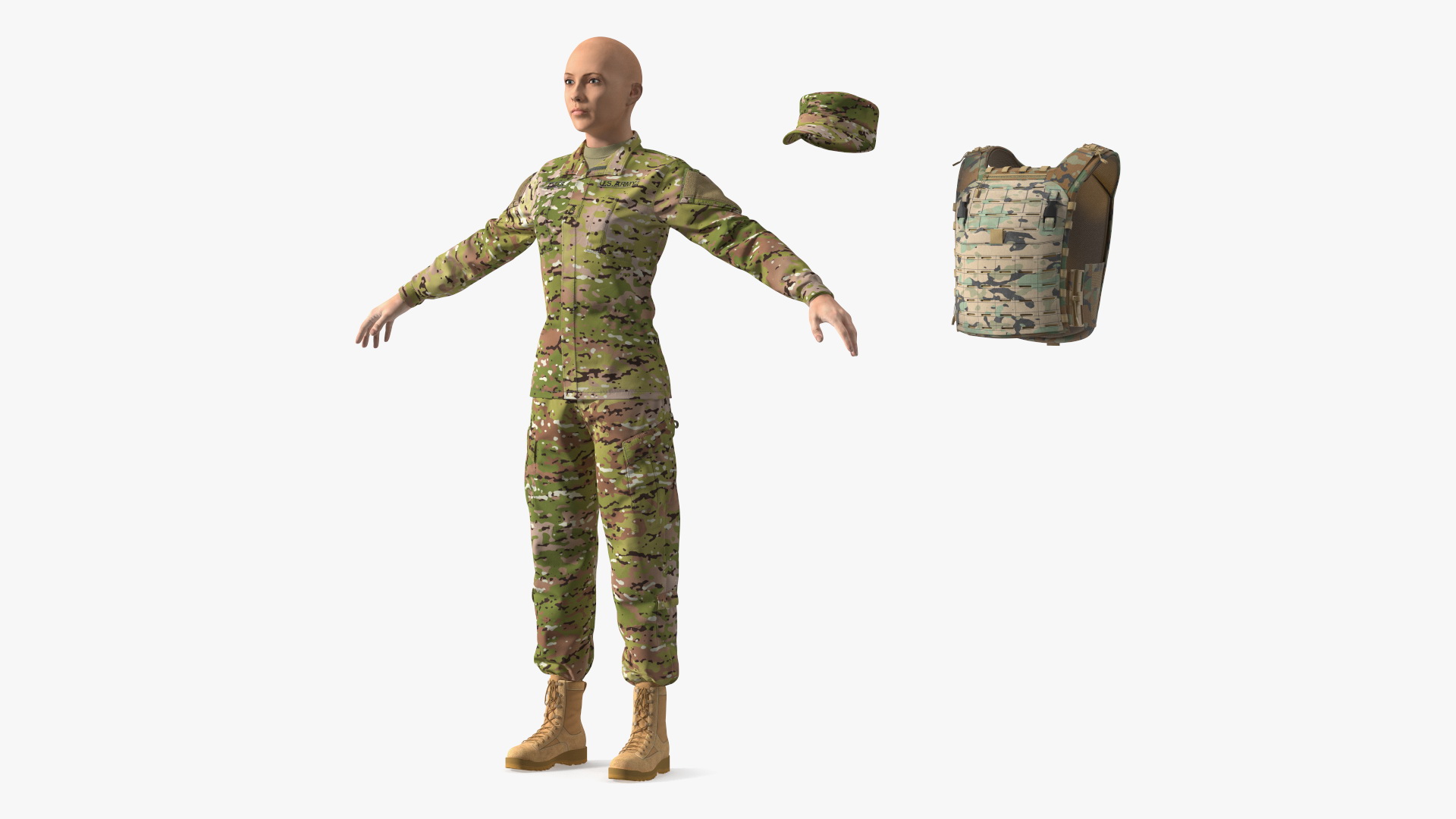 Female Soldier Wearing Bulletproof Vest 3D model