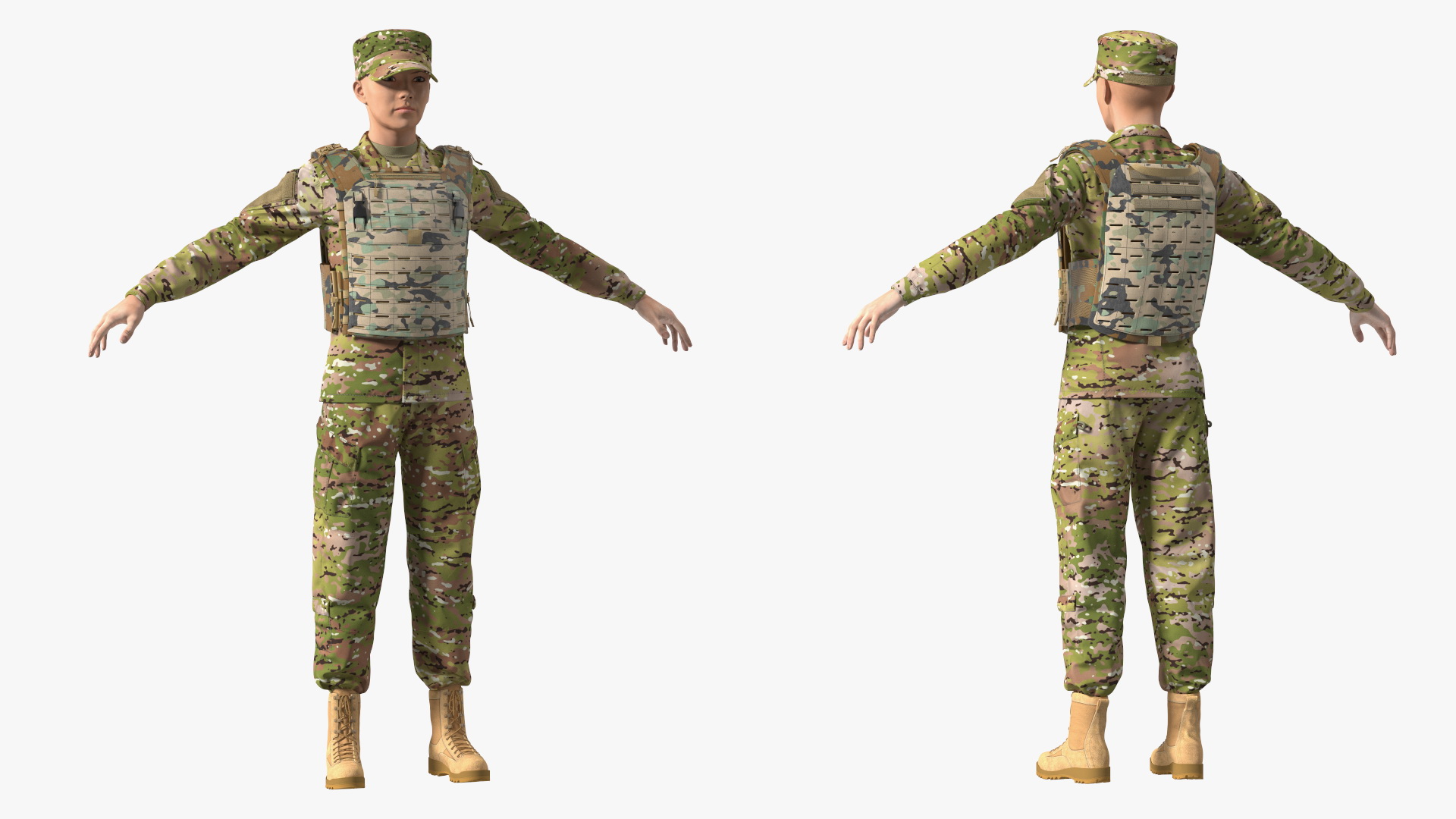 Female Soldier Wearing Bulletproof Vest 3D model