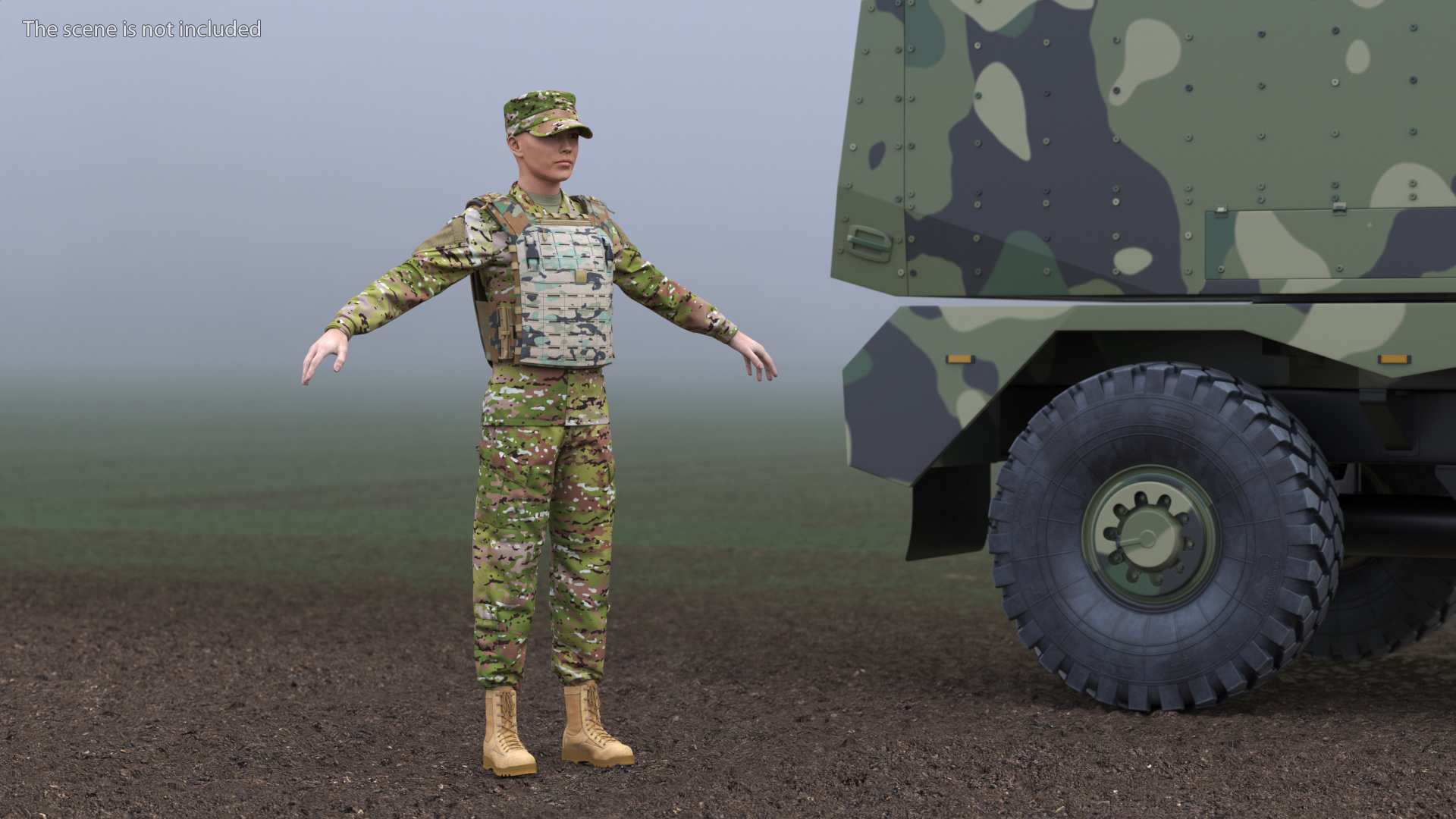 Female Soldier Wearing Bulletproof Vest 3D model