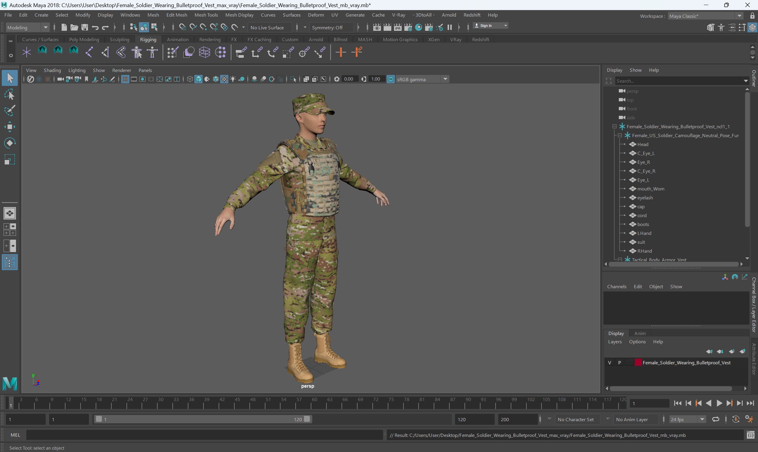 Female Soldier Wearing Bulletproof Vest 3D model