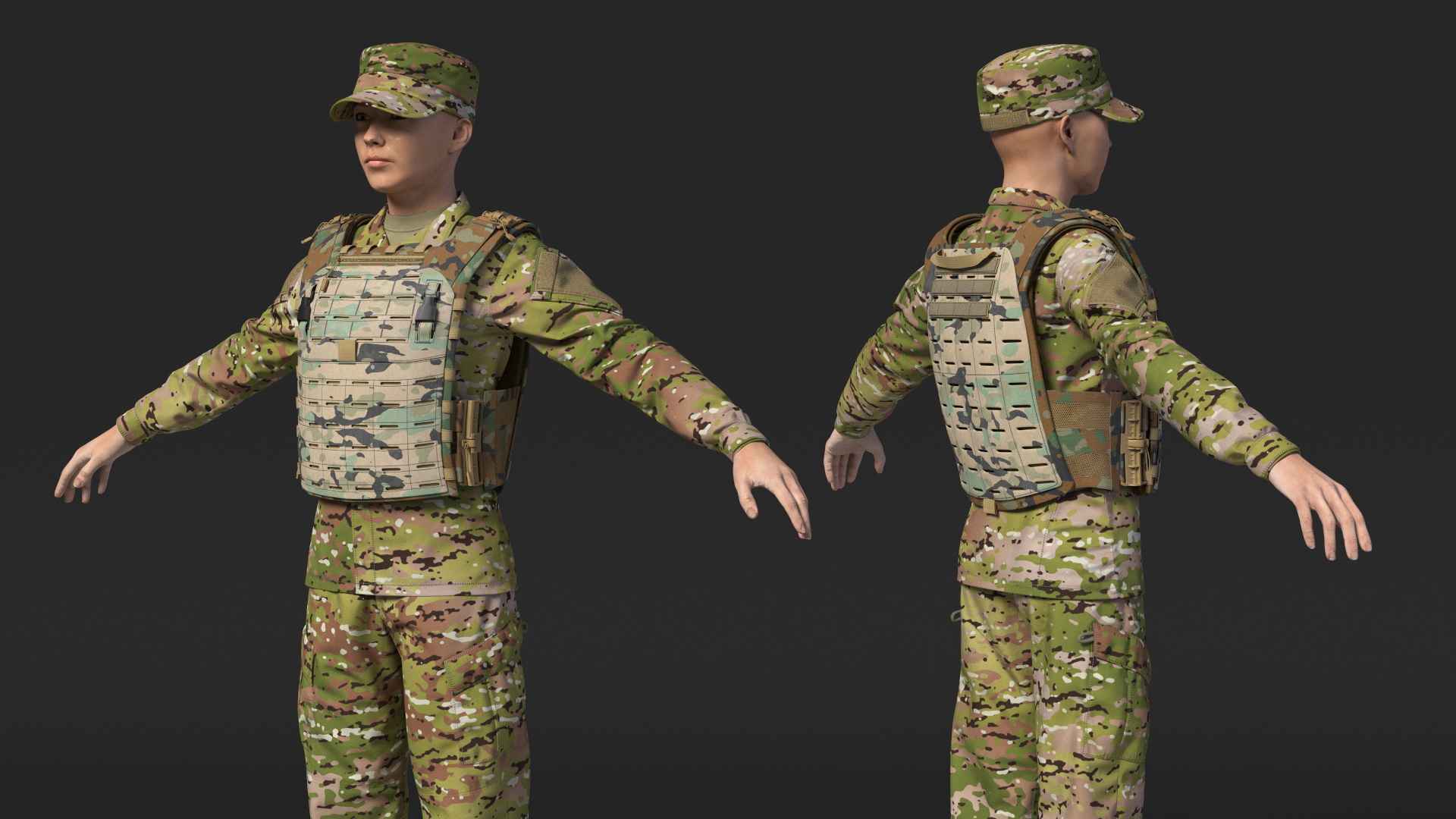 Female Soldier Wearing Bulletproof Vest 3D model