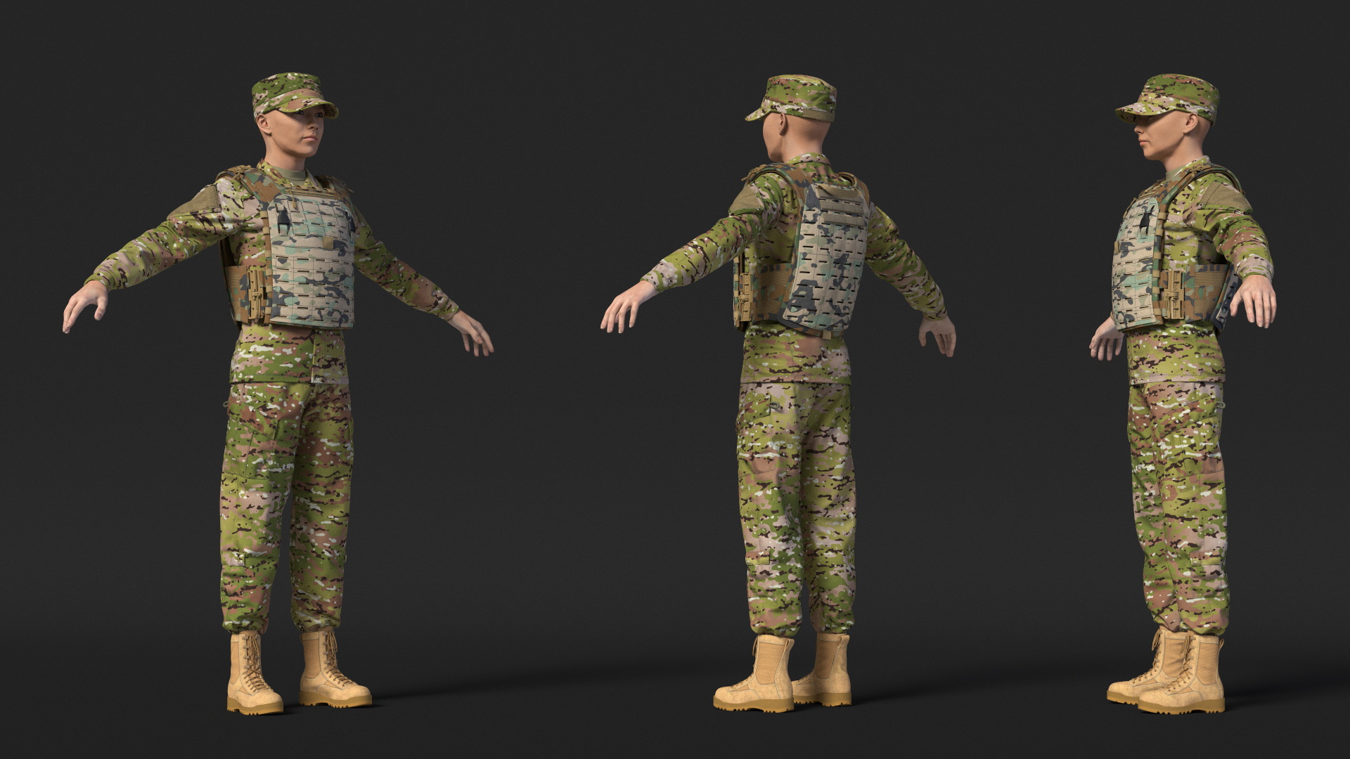 Female Soldier Wearing Bulletproof Vest 3D model