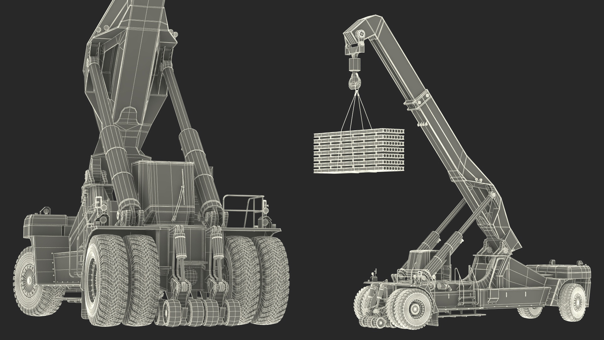 3D model Reachstacker Lifts Concrete Slabs Rigged