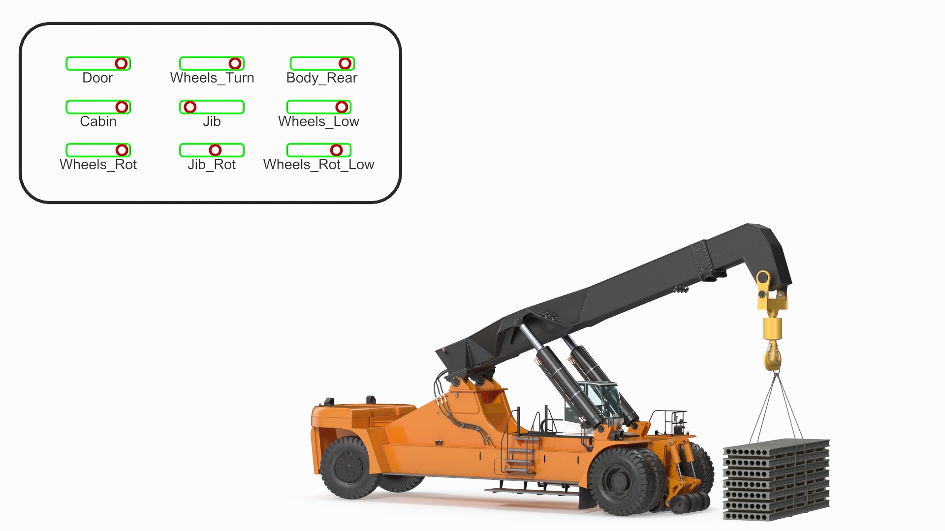 3D model Reachstacker Lifts Concrete Slabs Rigged