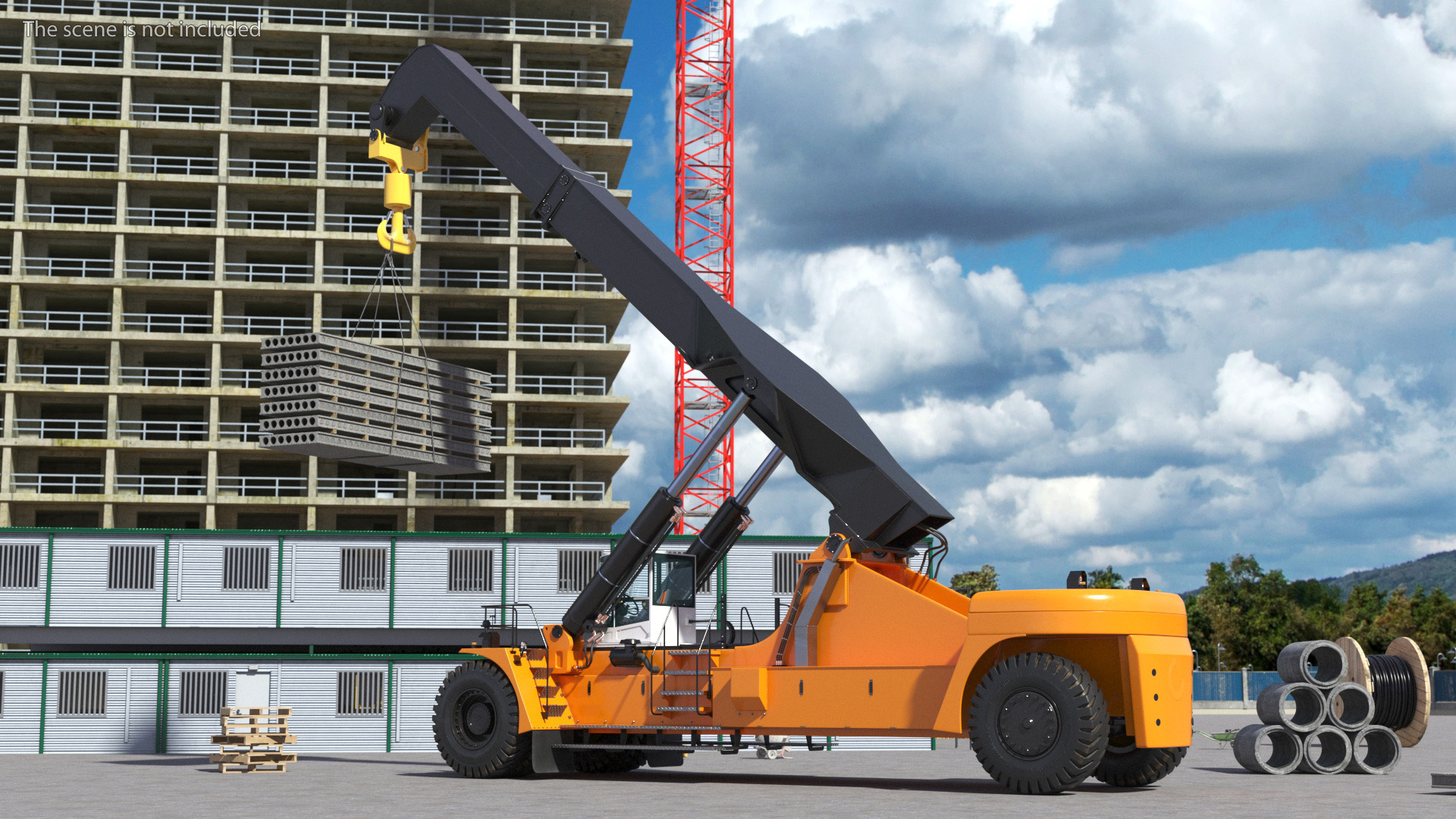 3D model Reachstacker Lifts Concrete Slabs Rigged