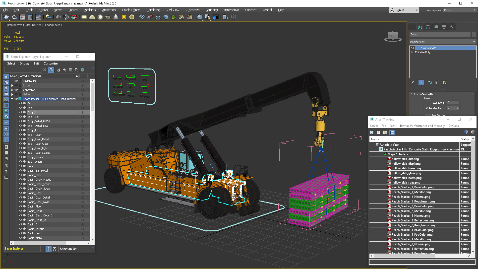 3D model Reachstacker Lifts Concrete Slabs Rigged