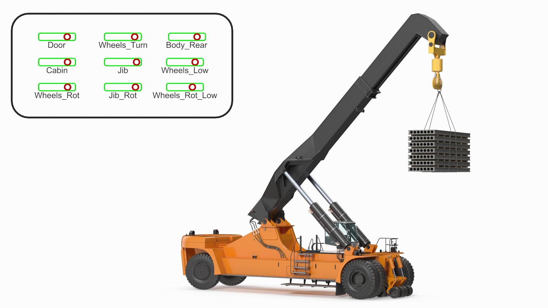 3D model Reachstacker Lifts Concrete Slabs Rigged