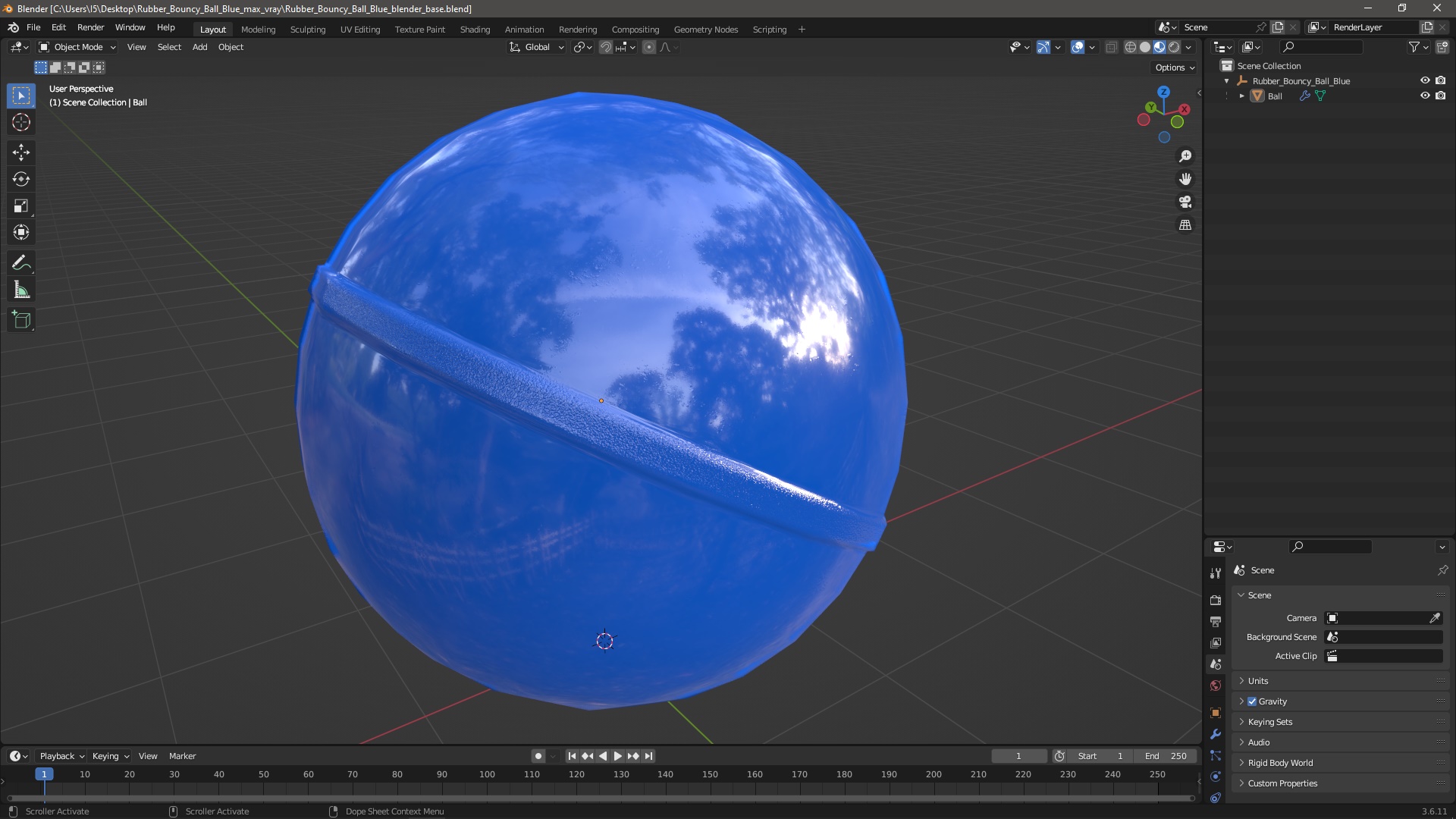 3D Rubber Bouncy Ball Blue model