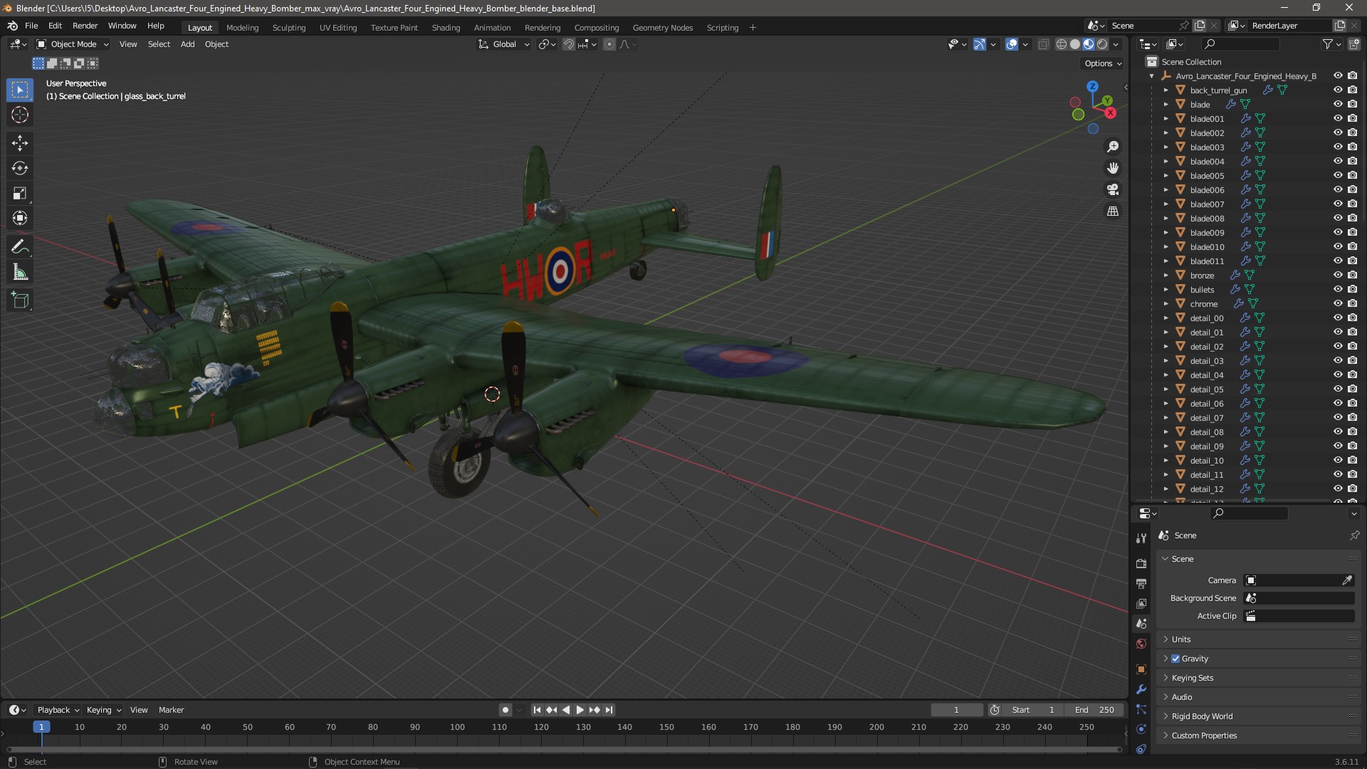 3D model Avro Lancaster Four Engined Heavy Bomber