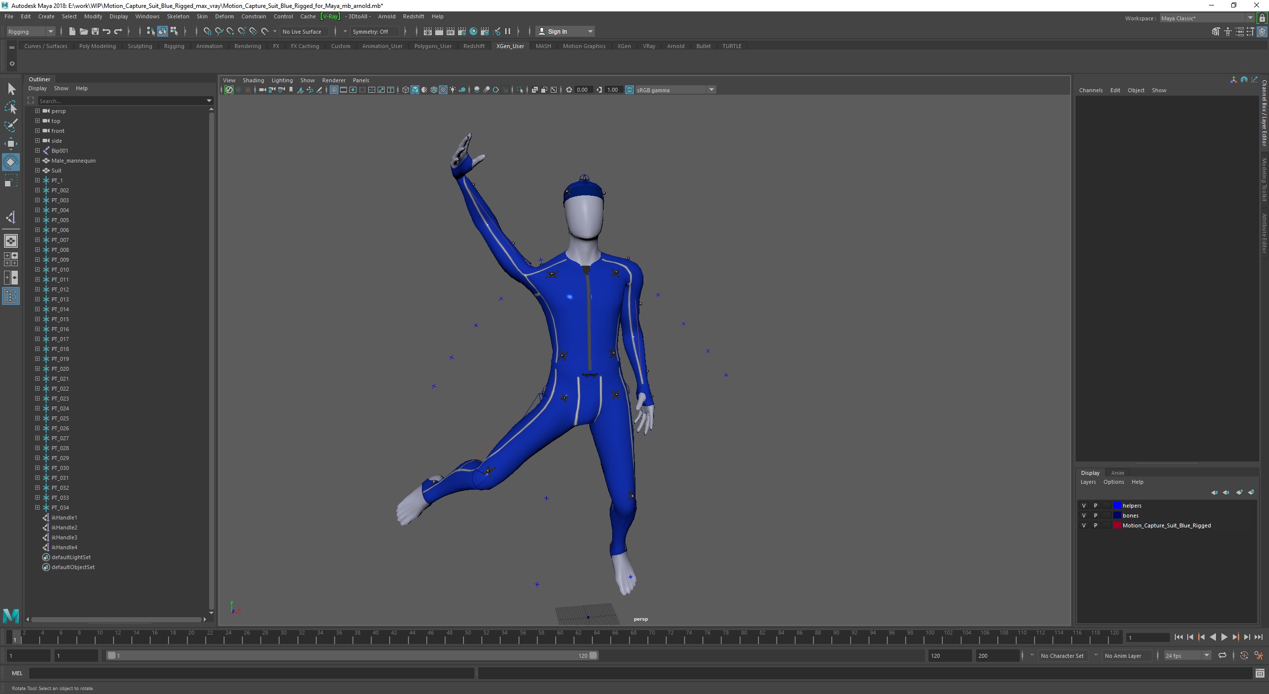 3D model Motion Capture Suit Blue Rigged for Maya