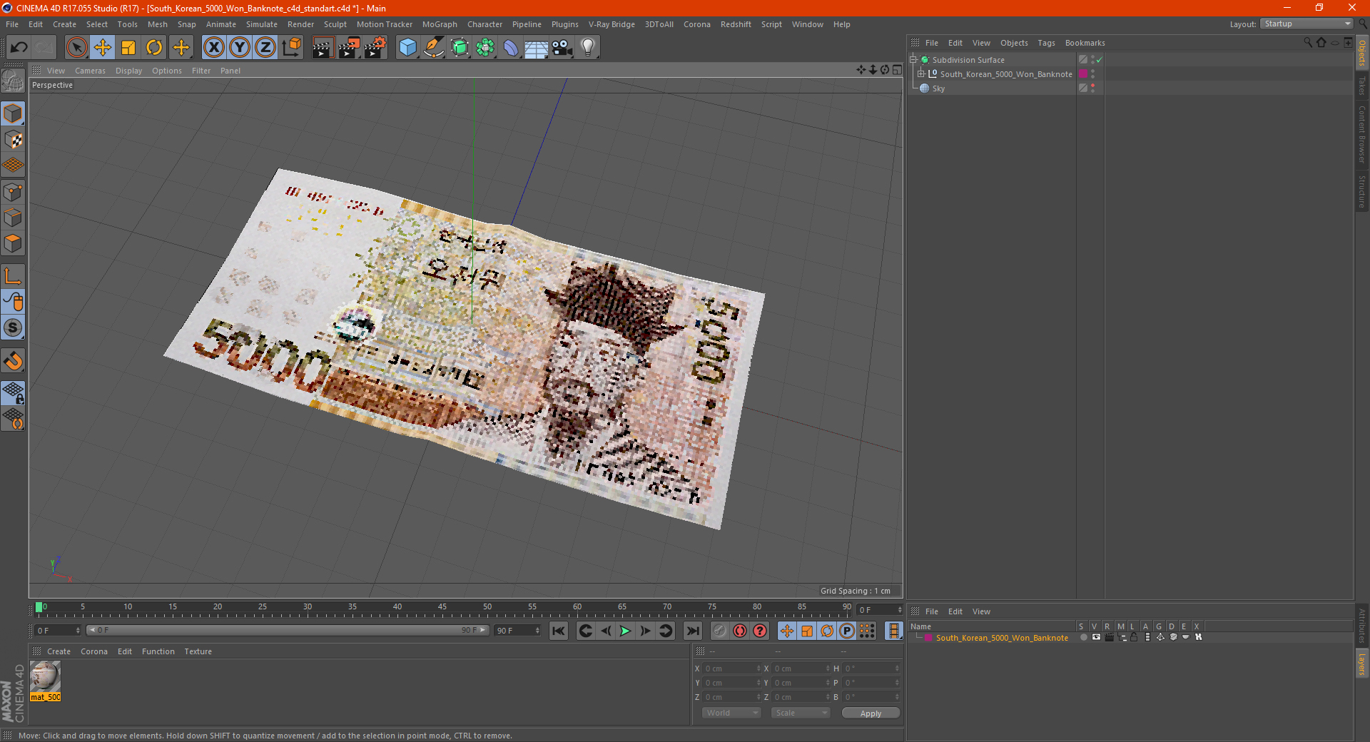 3D model South Korean 5000 Won Banknote