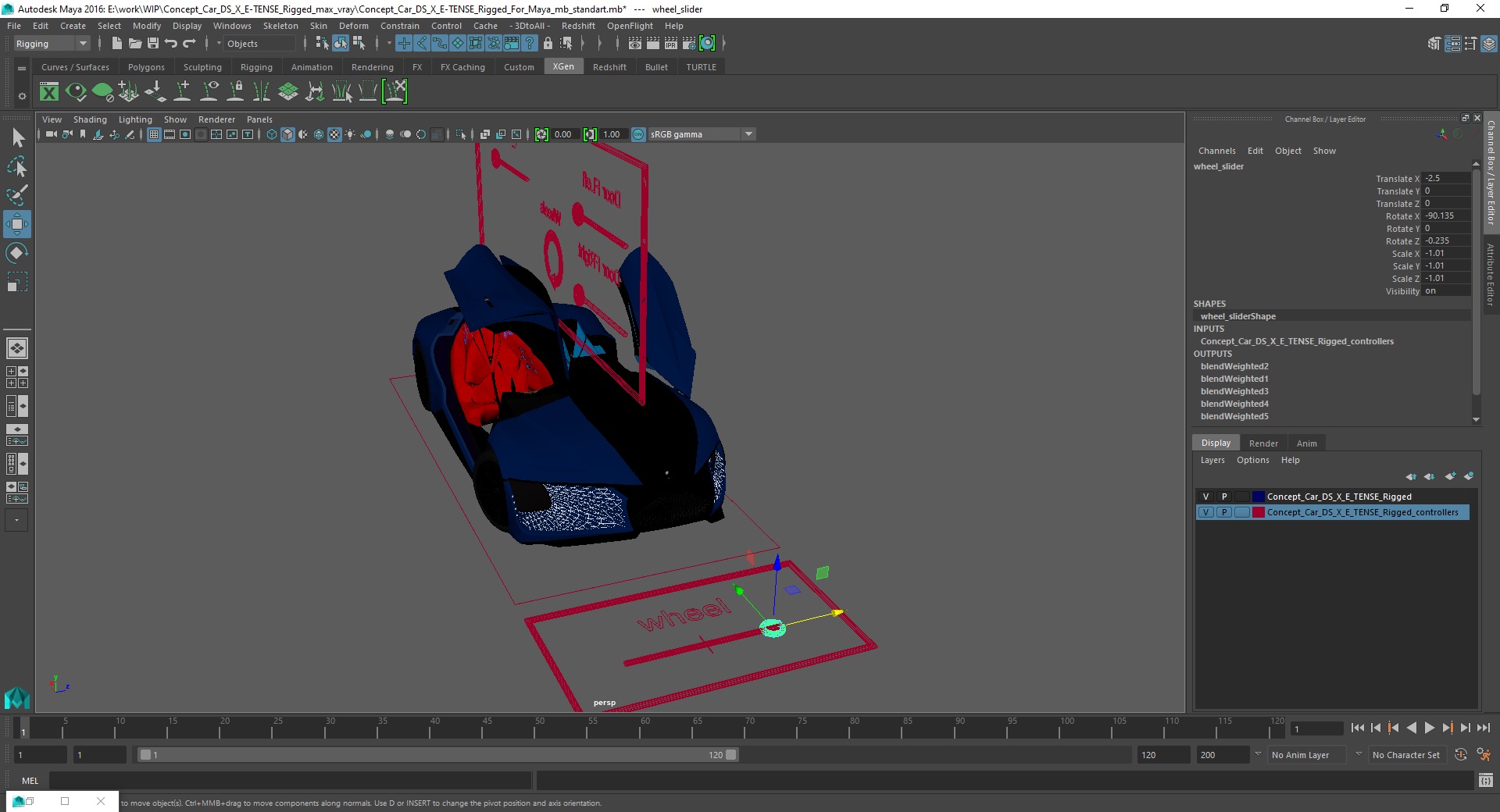 3D model Concept Car DS X E-TENSE Rigged for Maya