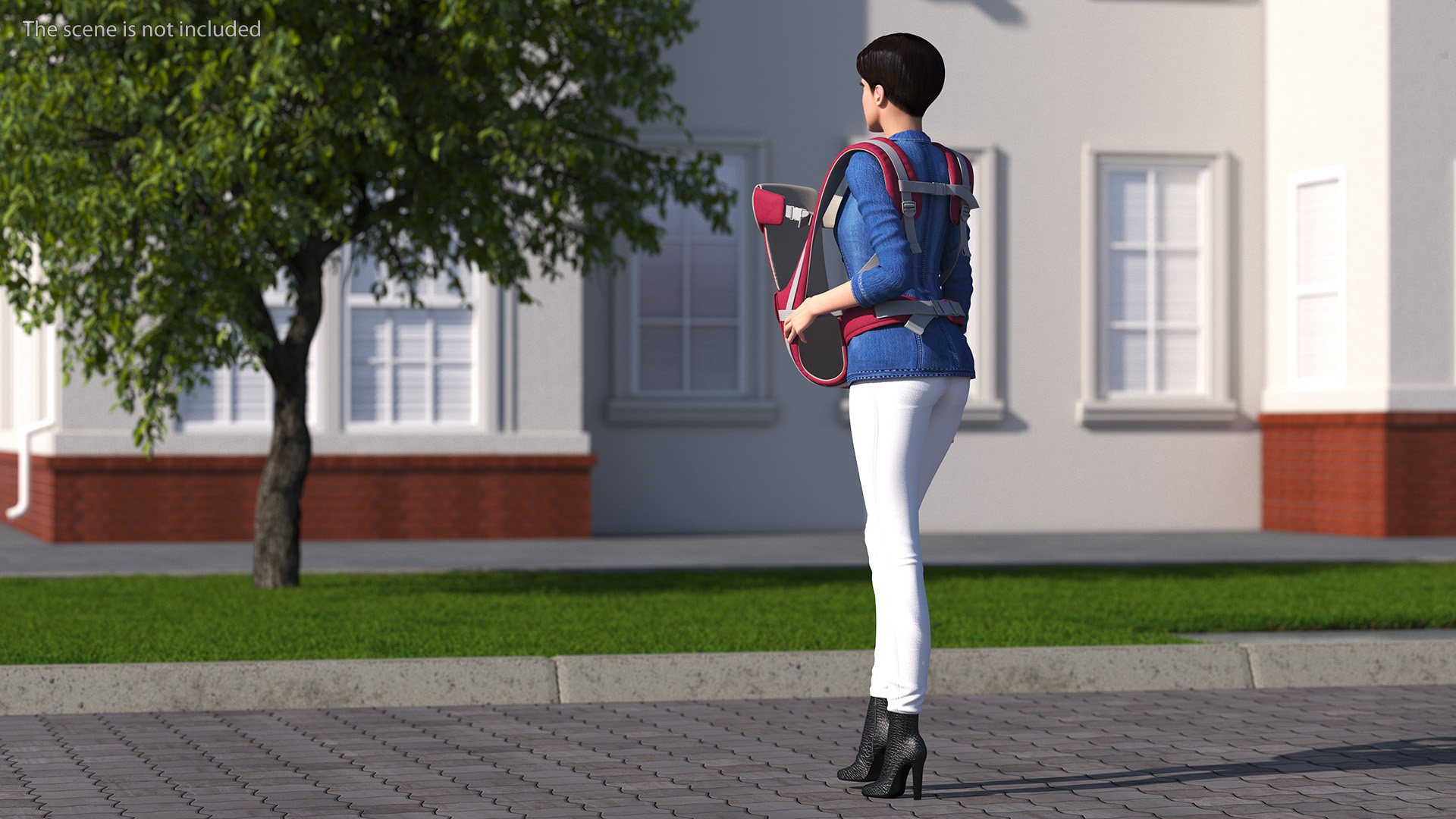 3D Woman with Baby Carrier Pink model