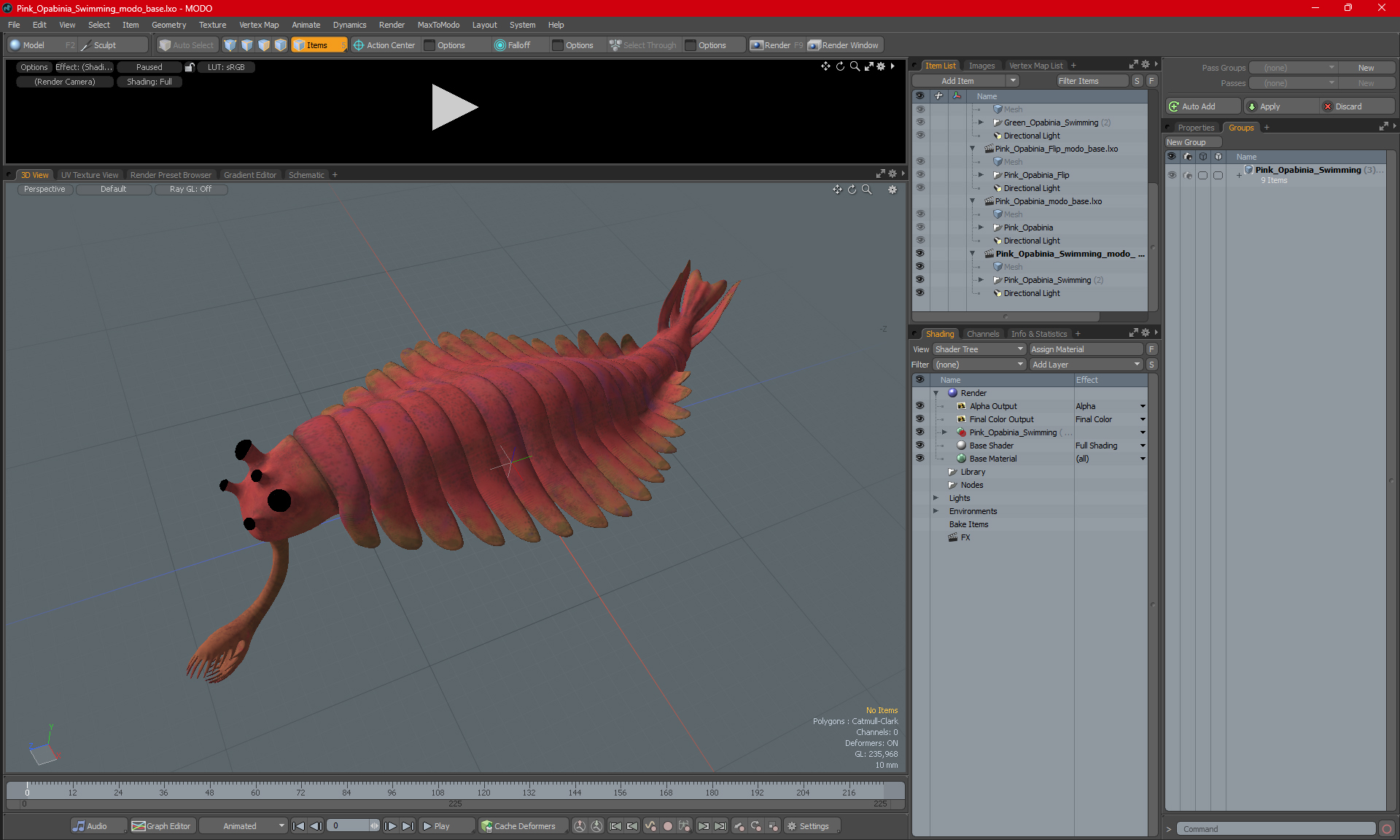 Pink Opabinia Swimming 3D