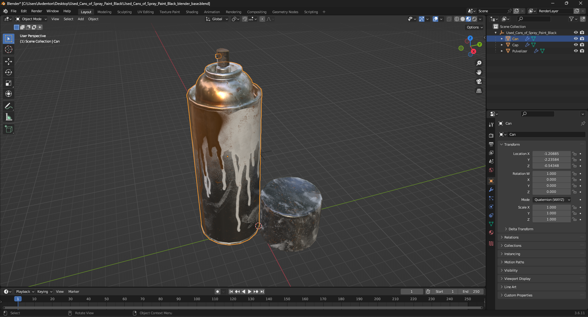 3D model Used Cans of Spray Paint Black