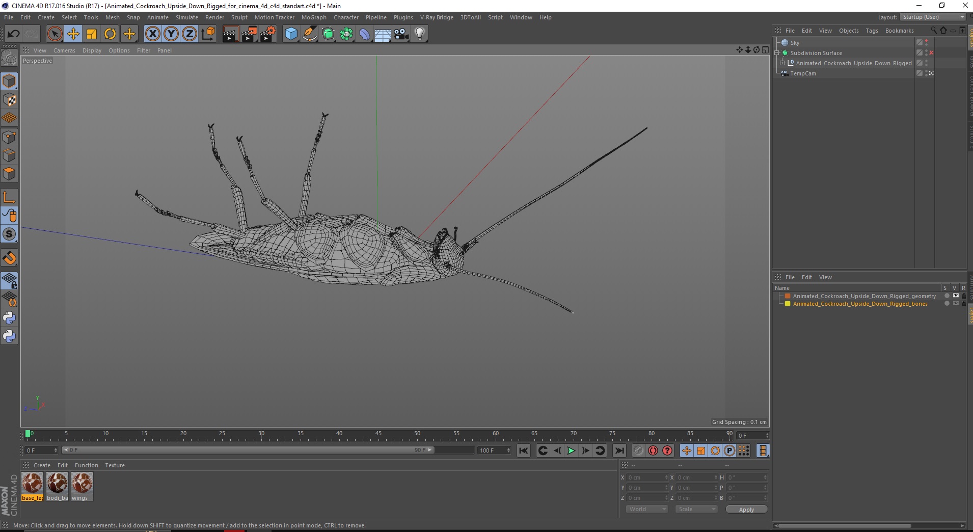 3D Animated Cockroach Upside Down Rigged for Cinema 4D