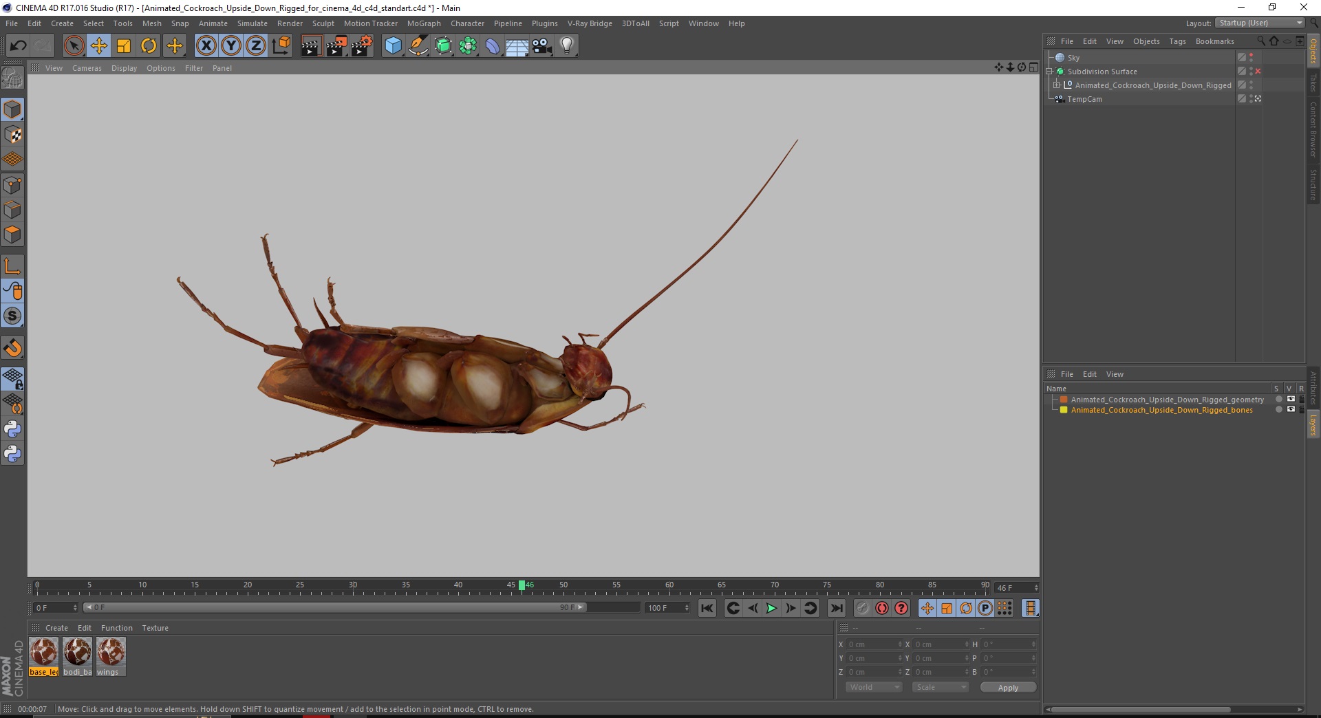 3D Animated Cockroach Upside Down Rigged for Cinema 4D