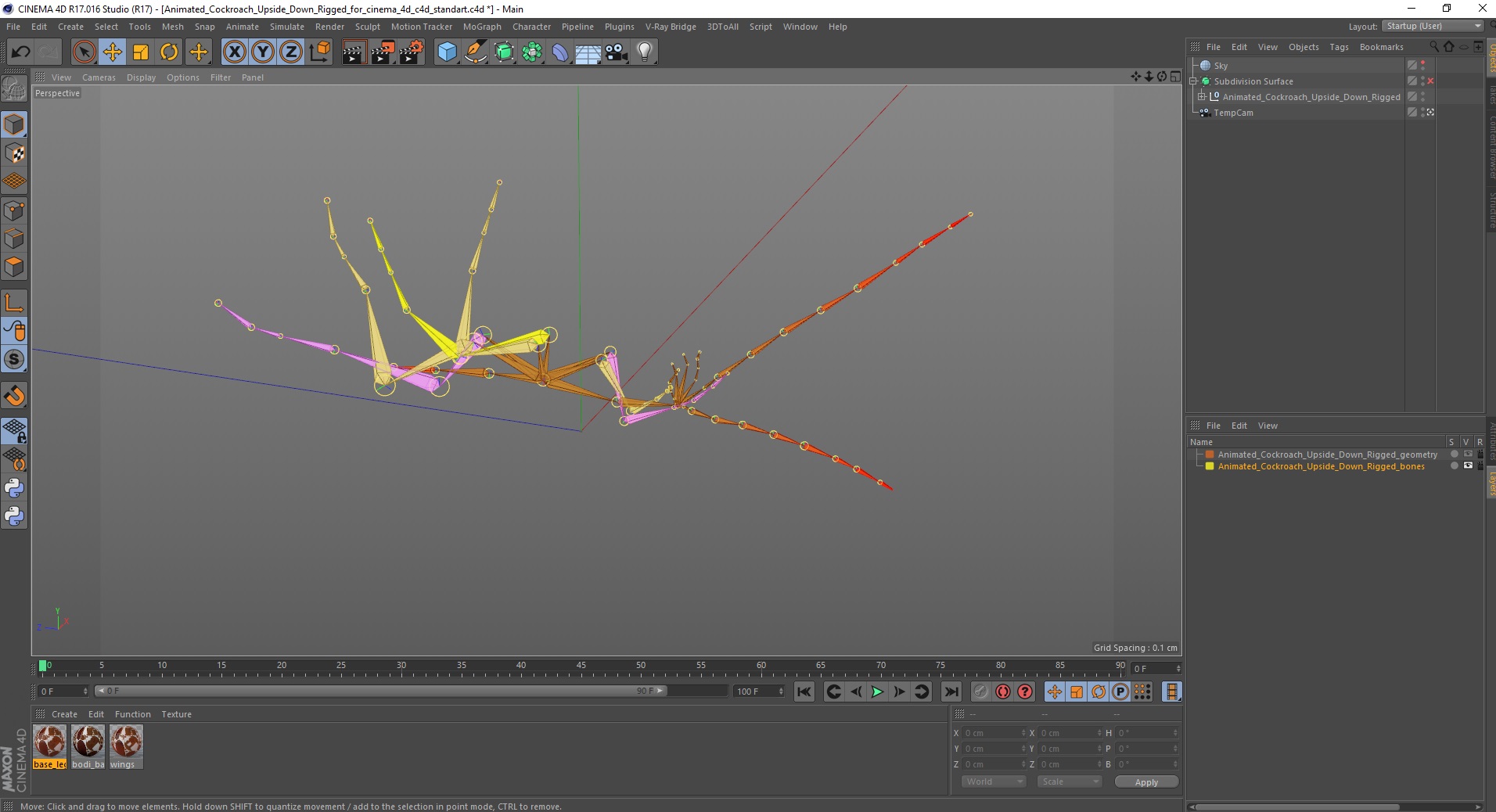 3D Animated Cockroach Upside Down Rigged for Cinema 4D