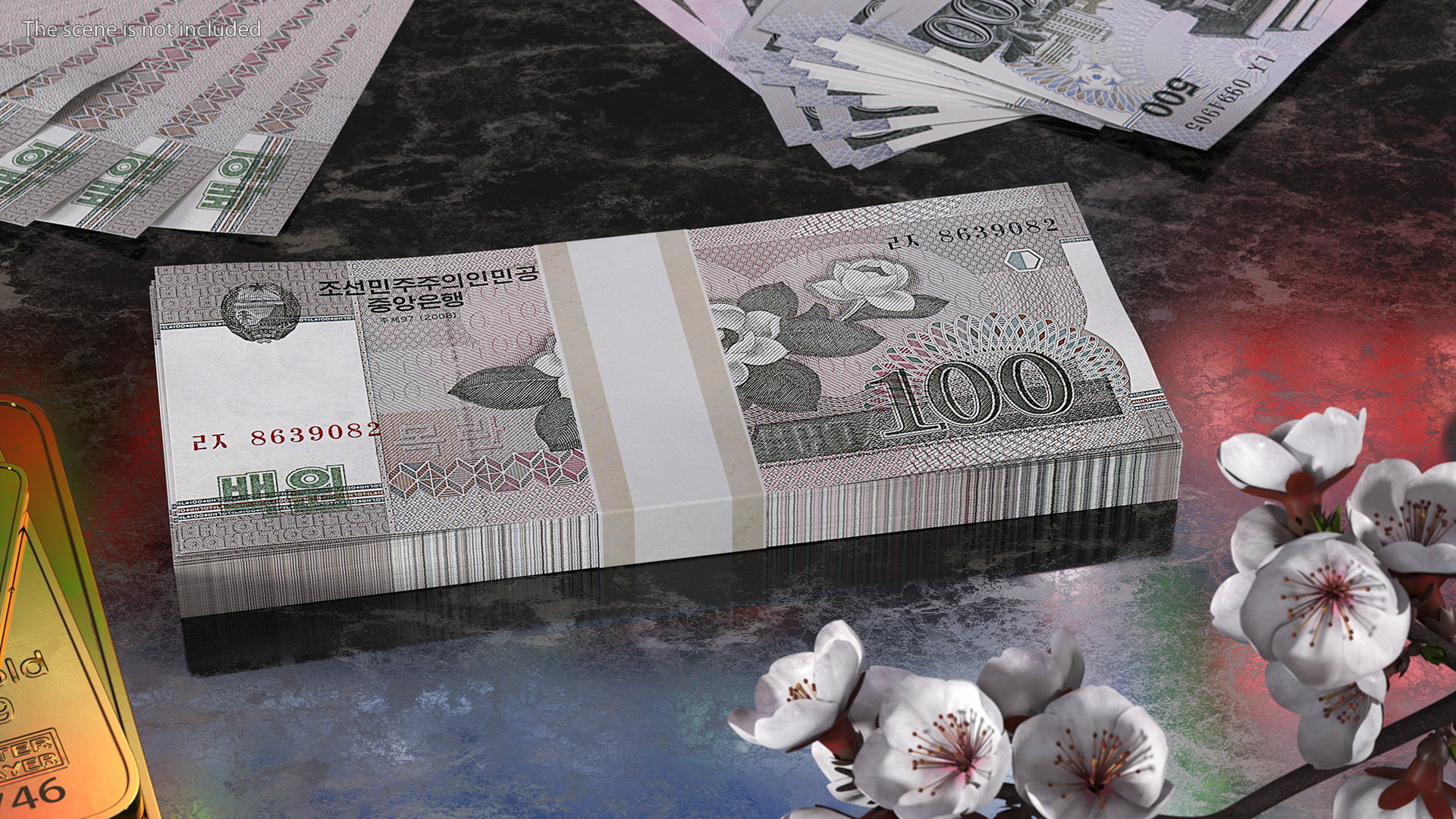 North Korea 100 Won Banknotes Pack 3D model