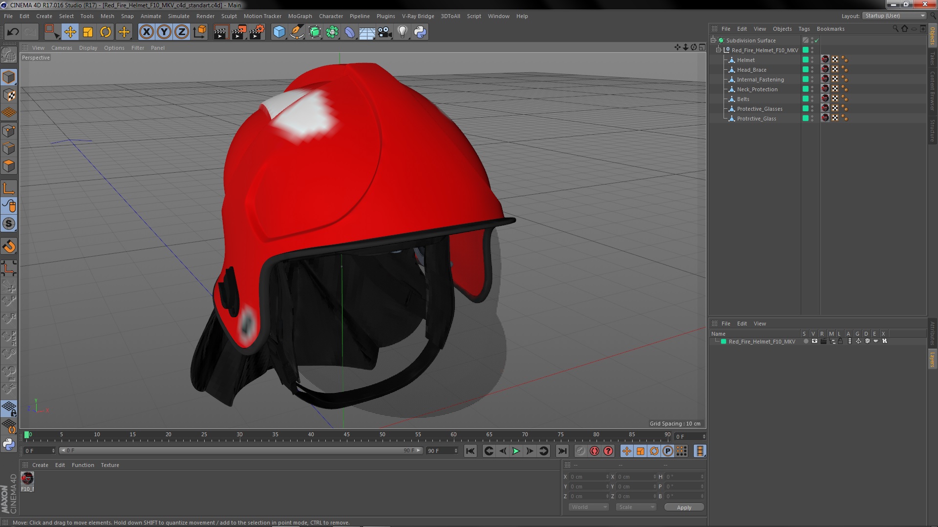 3D Red Fire Helmet F10 MKV model