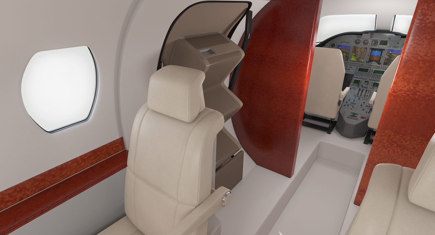 Business Jet Interior with Cockpit 3D model