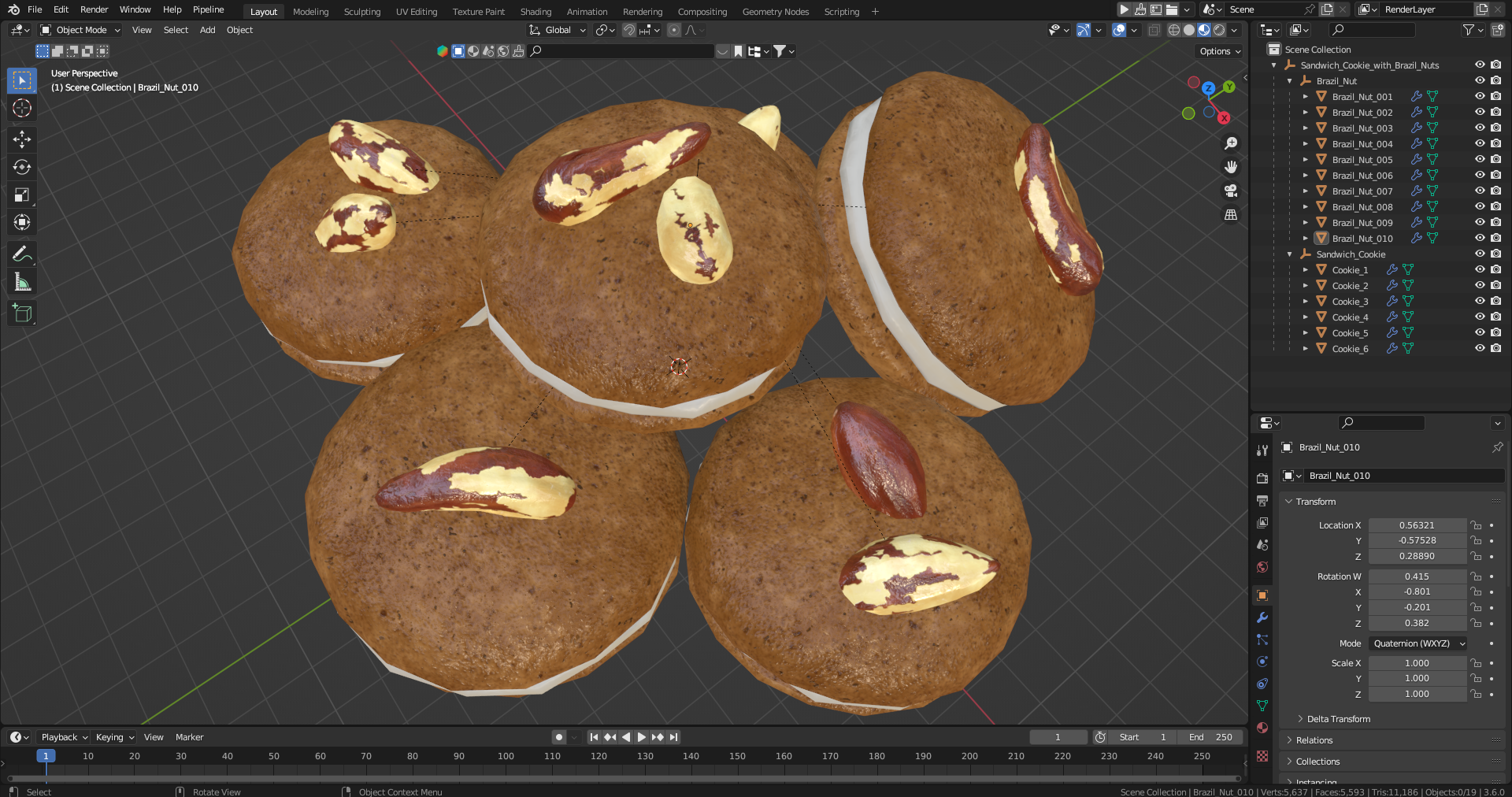 Sandwich Cookie with Brazil Nuts 3D