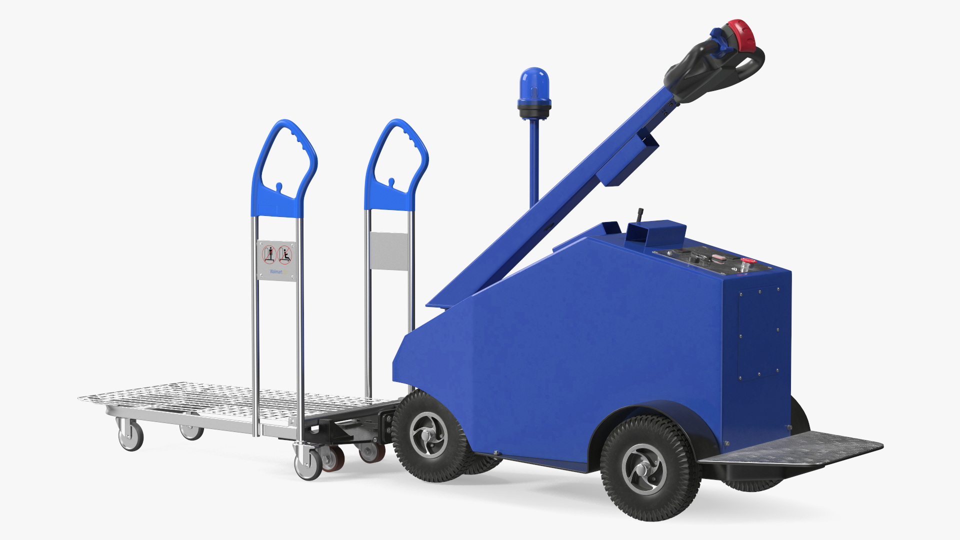 Blue Powered Tug Pusher with Cargo Trolley 3D