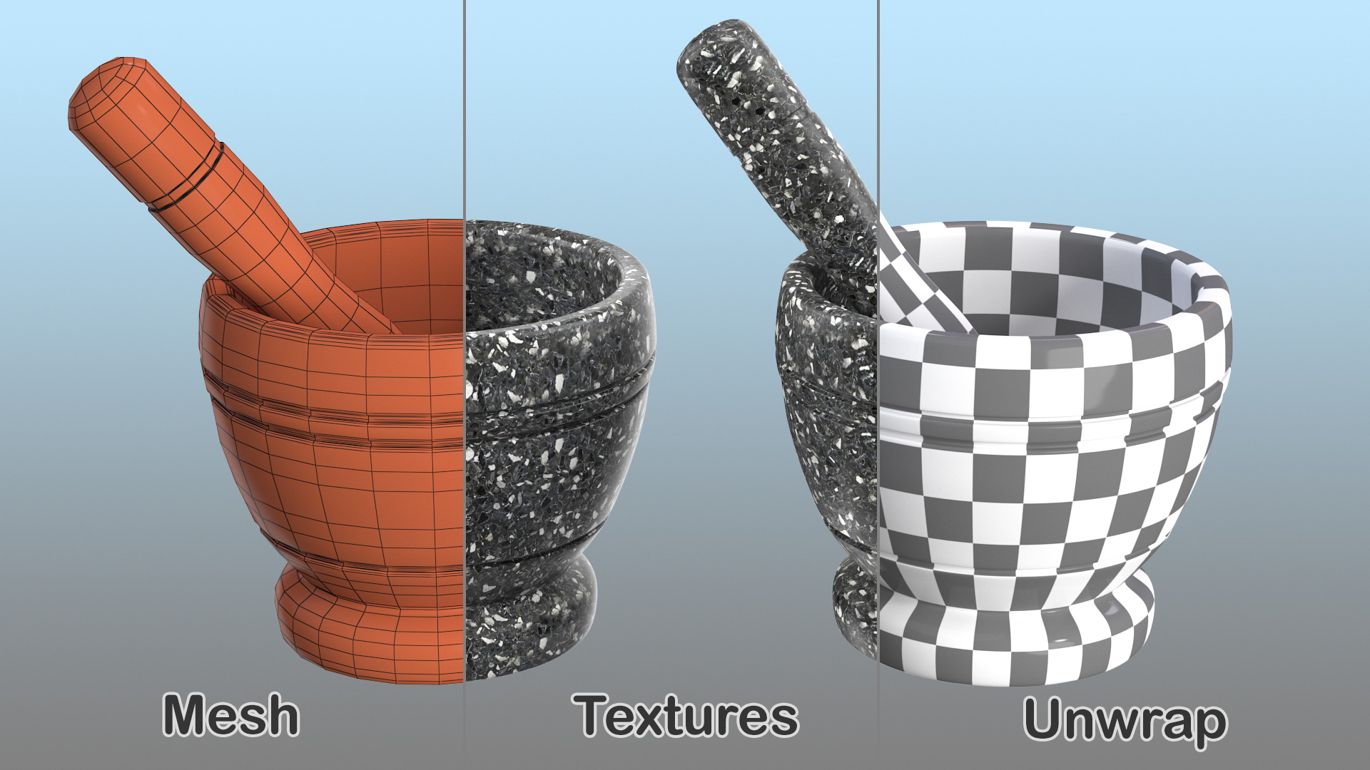 3D model Granite Mortar and Pestle