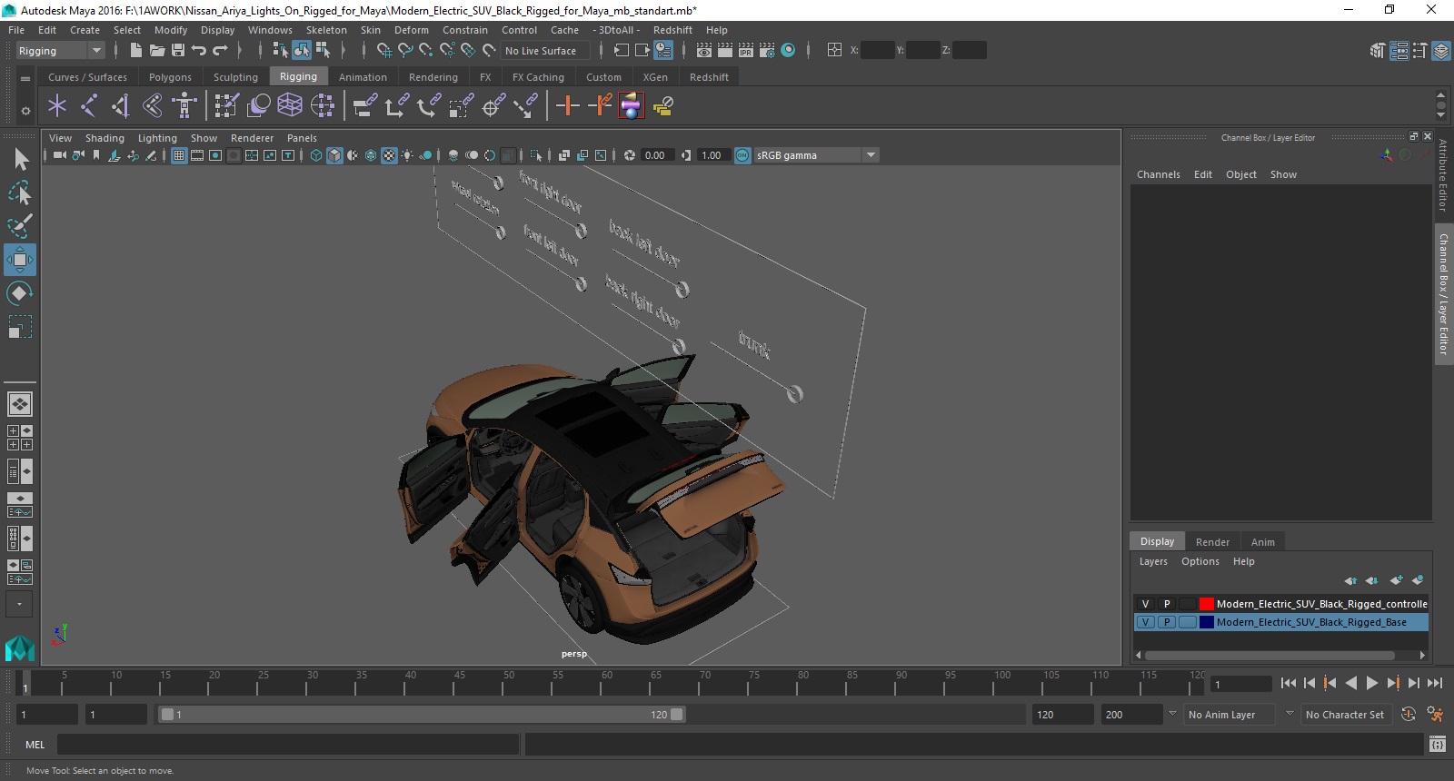 3D Nissan Ariya Lights On Rigged for Maya model