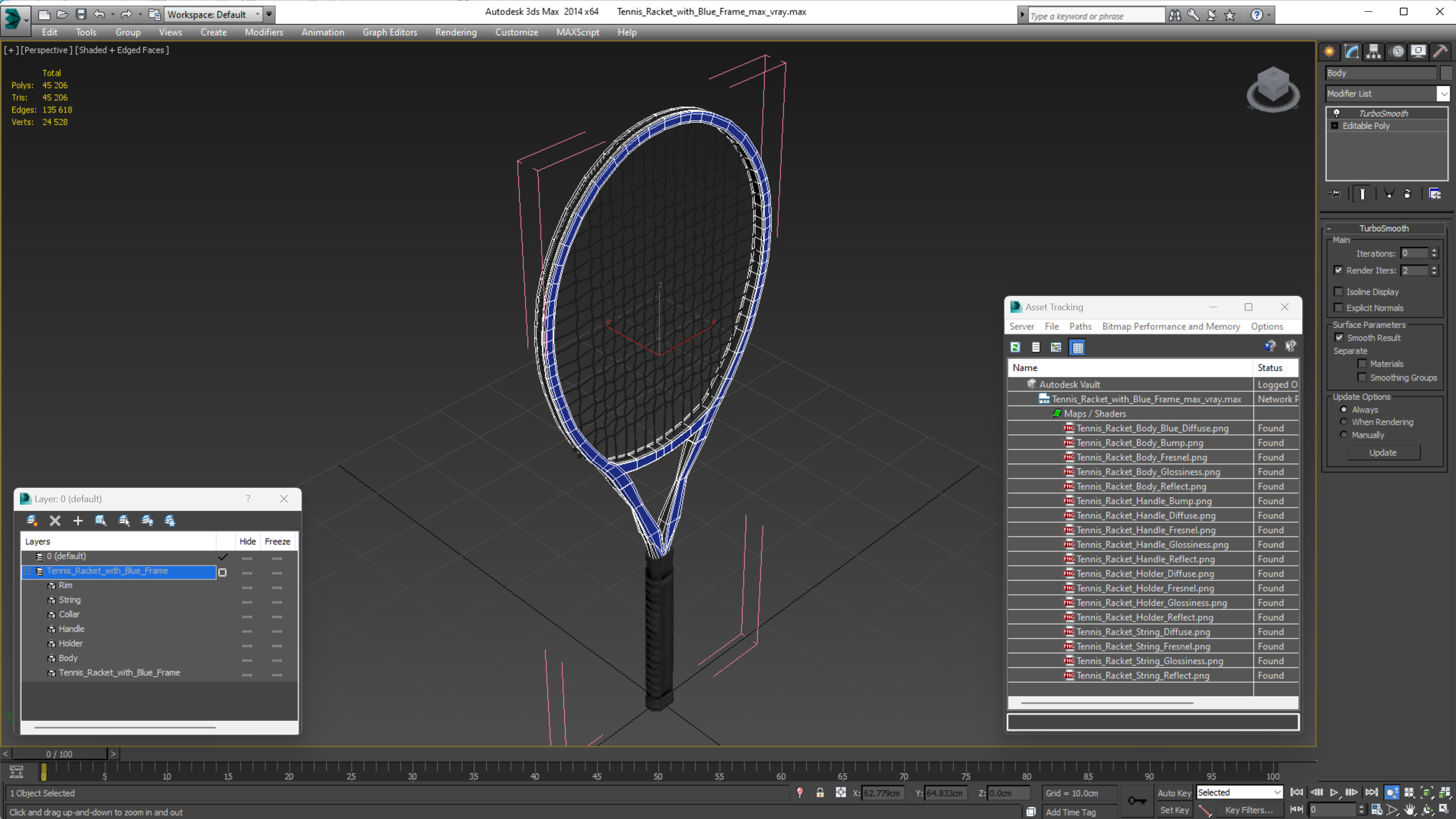 Tennis Racket with Blue Frame 3D model