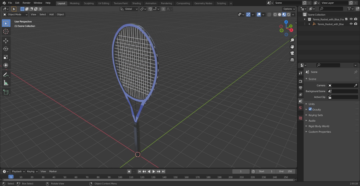 Tennis Racket with Blue Frame 3D model