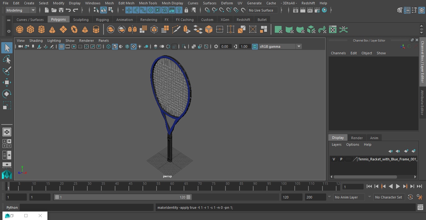 Tennis Racket with Blue Frame 3D model