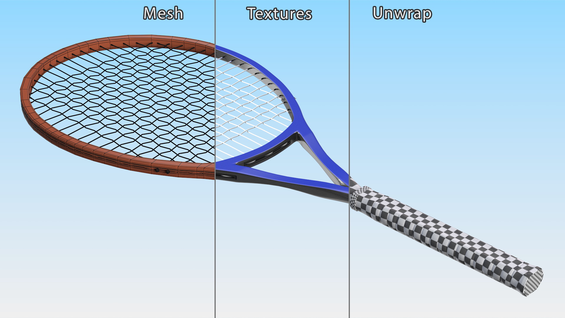 Tennis Racket with Blue Frame 3D model