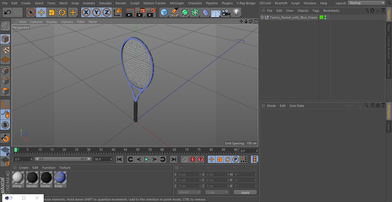 Tennis Racket with Blue Frame 3D model