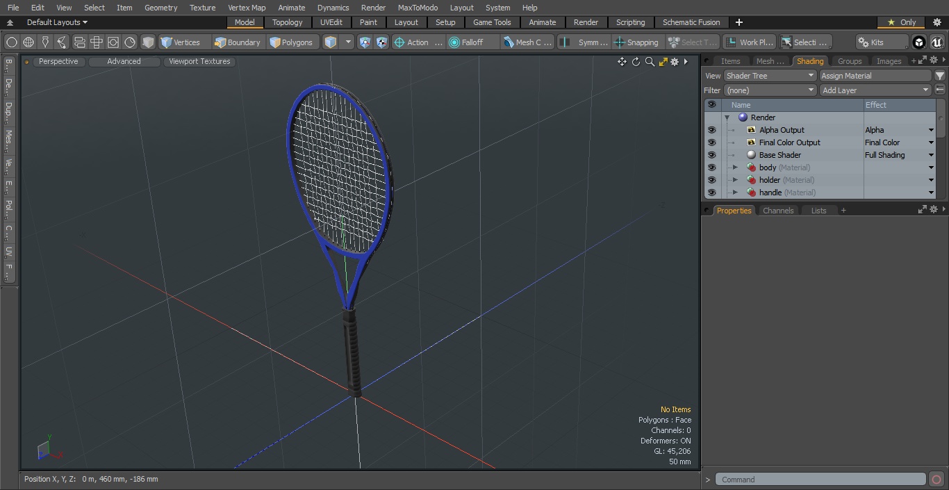 Tennis Racket with Blue Frame 3D model