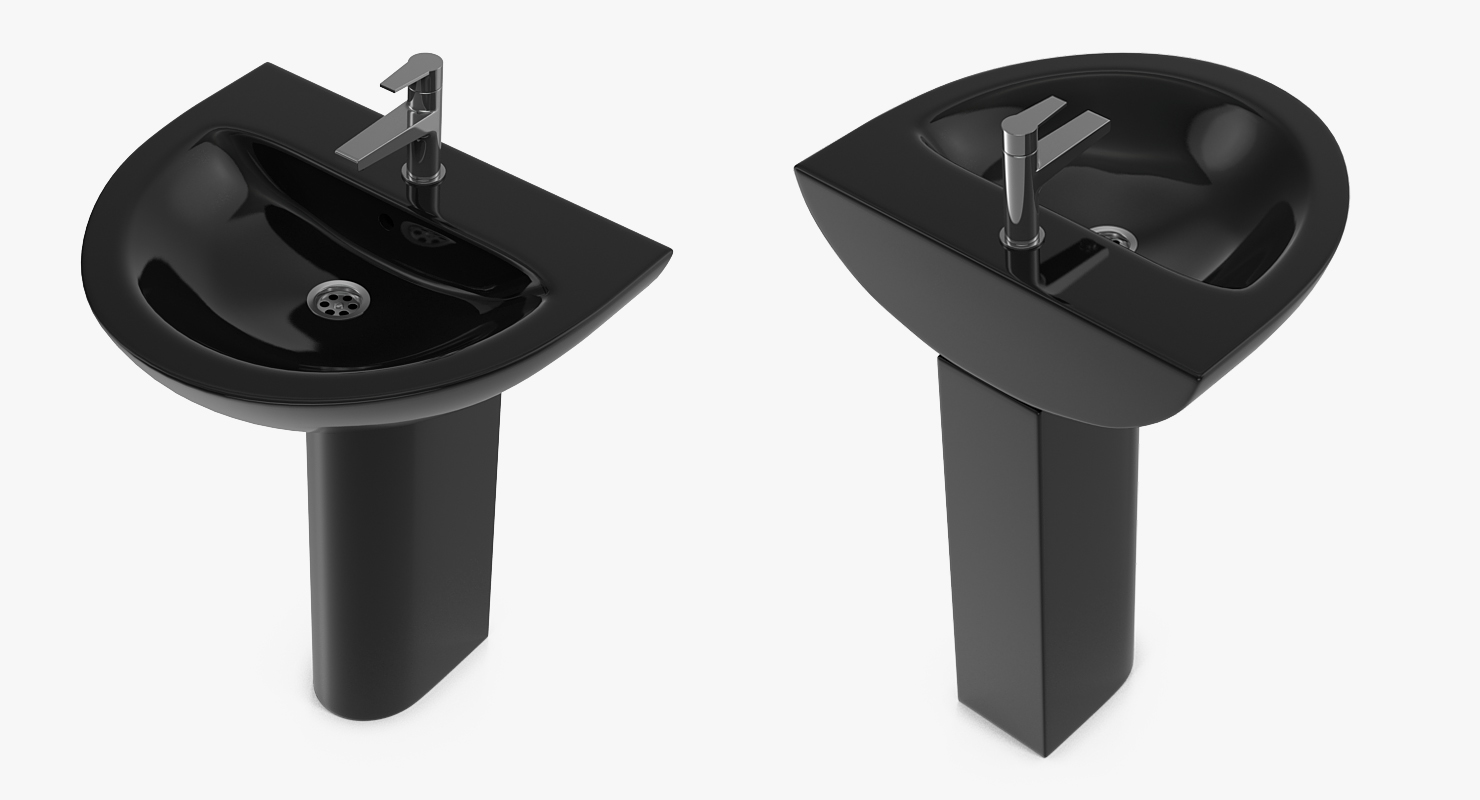 3D model Wash Basin with Full Pedestal Black