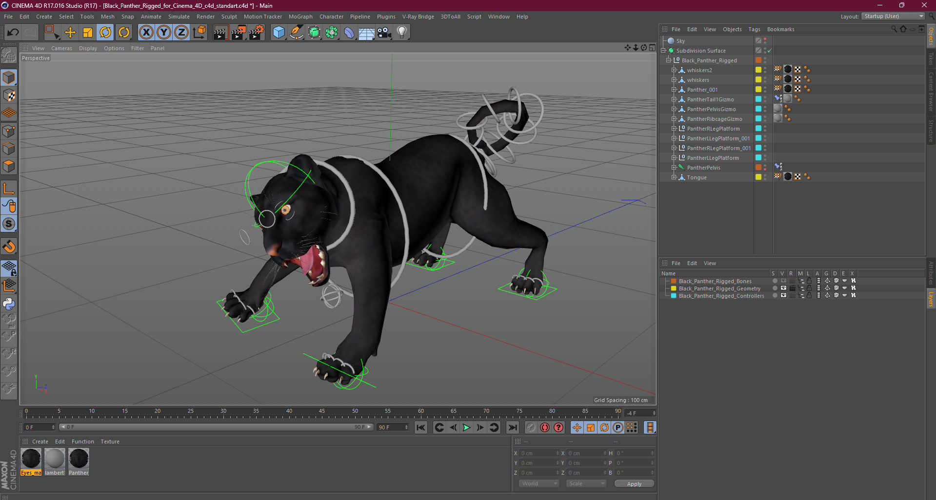 Black Panther Rigged for Cinema 4D 3D model