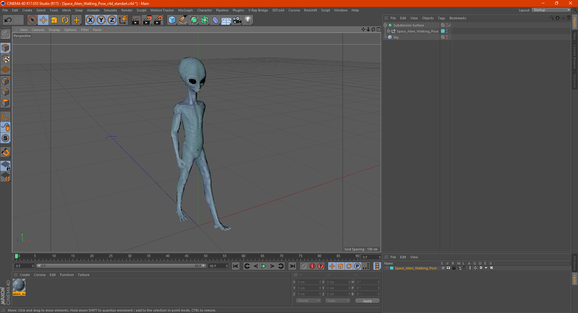 Space Alien Walking Pose 3D model