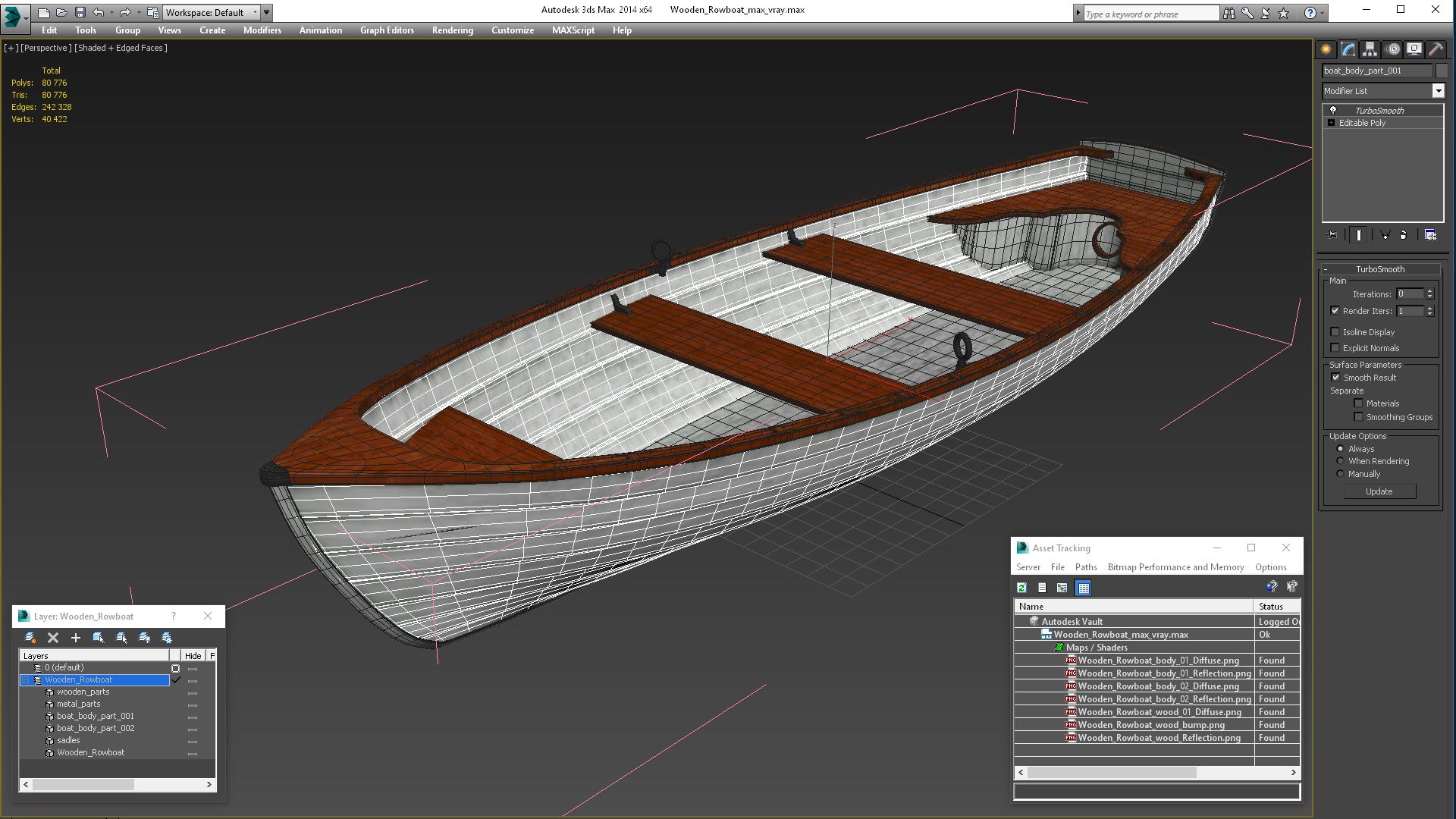 Wooden Rowboat 3D model