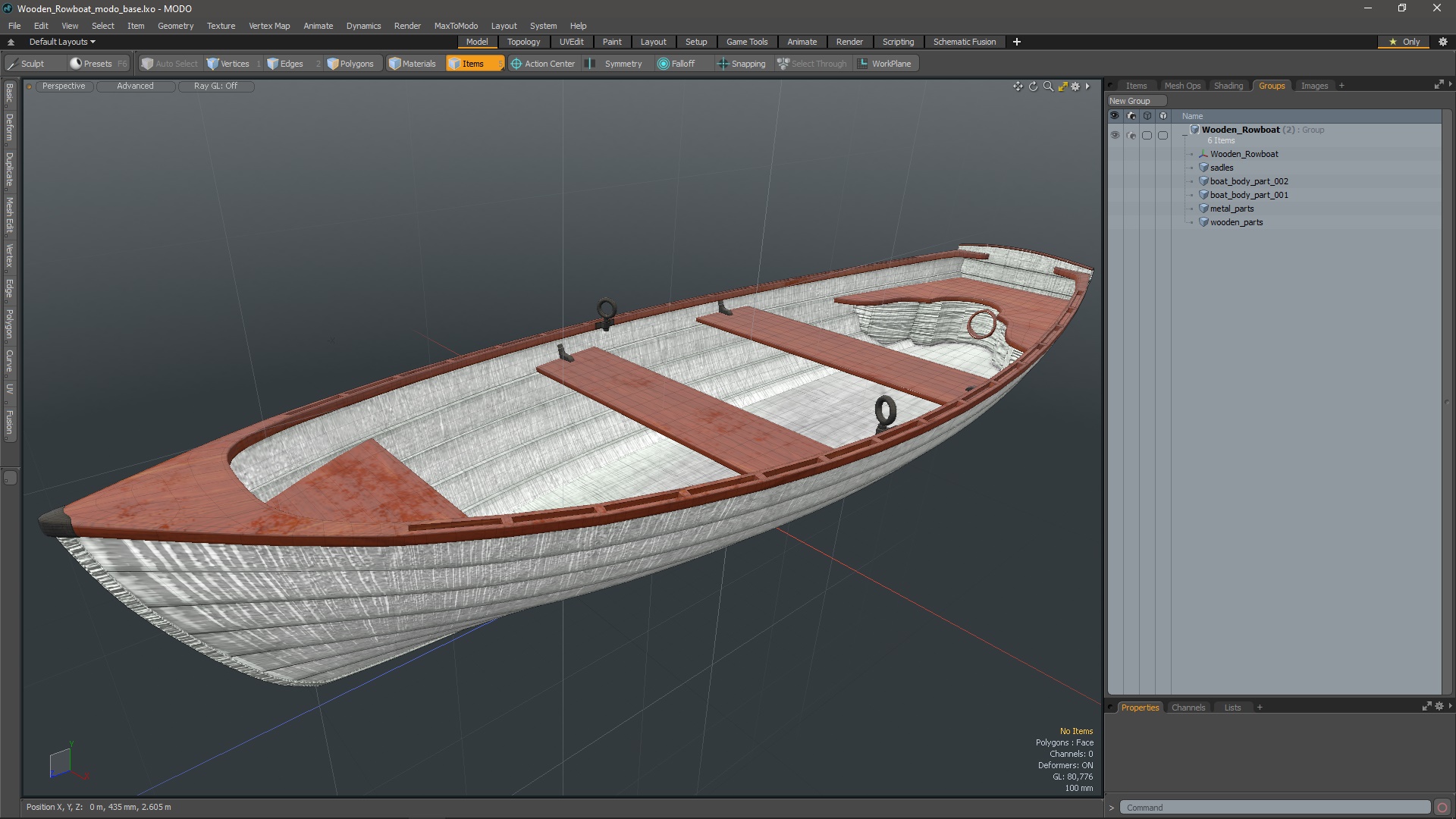 Wooden Rowboat 3D model