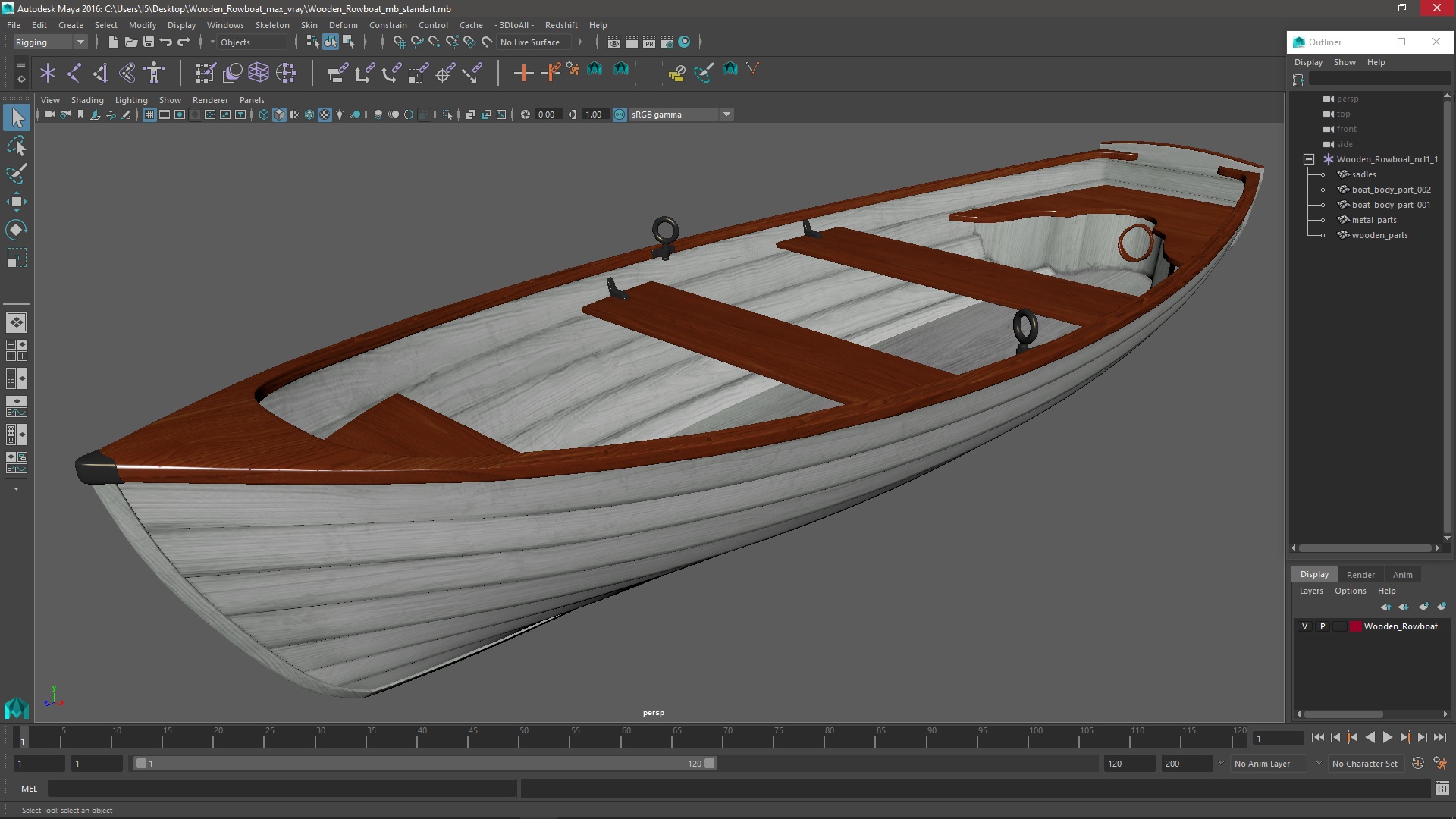 Wooden Rowboat 3D model